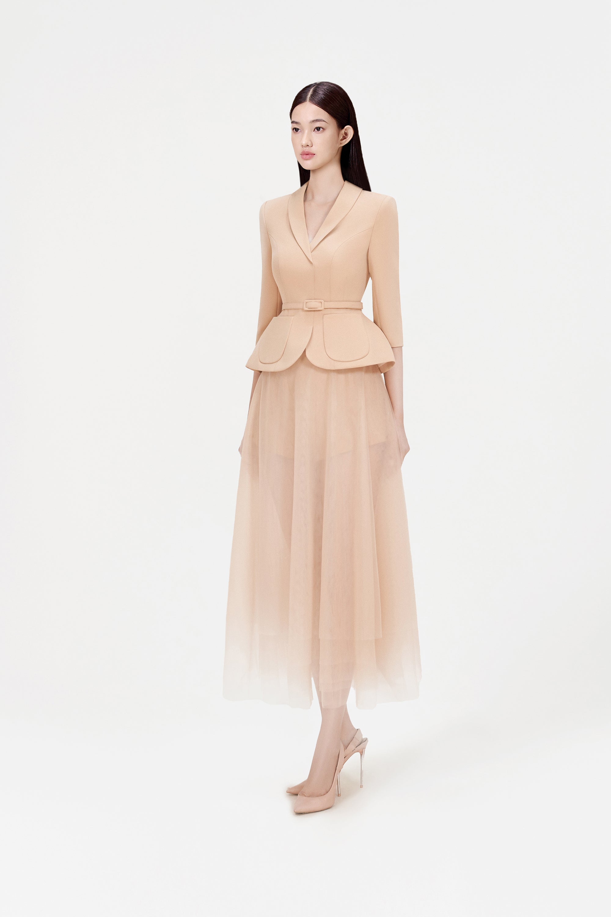 Apricot Layered Dress Set for Women - Elegant Flowy Summer Outfit for Beach, Party & Casual Wear