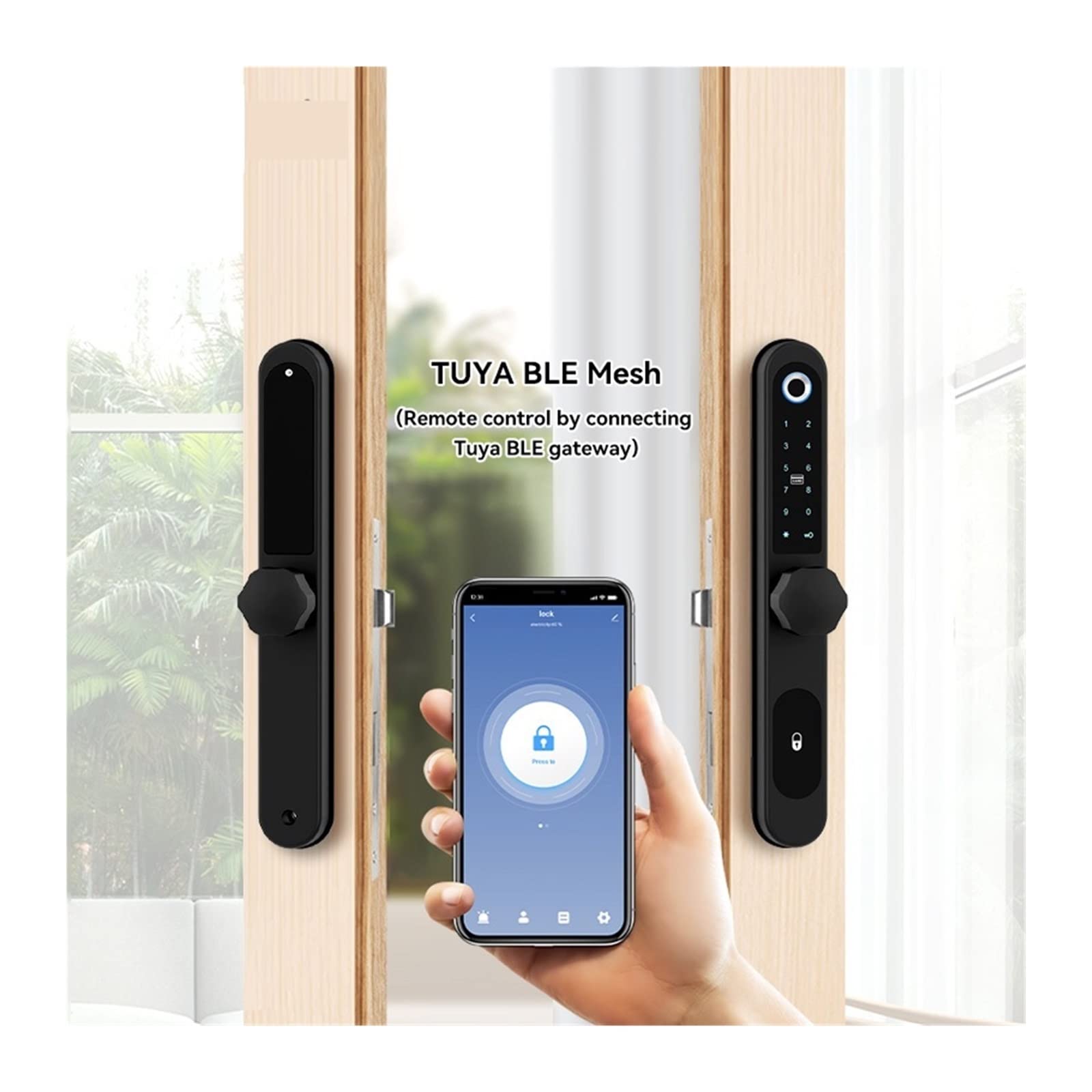 Smart Lock for Aluminum Patio Sliding Glass Doors - Tuya App Control, Keypad, Fingerprint & RFID Electronic Lock with Double Hooks Mortise (Round, 22 240 4585) - Perfect for Home Security, Vacation Rentals & Smart Home Integration