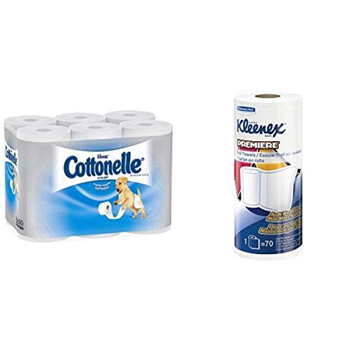 Cottonelle Ultrasoft Toilet Paper 48 Rolls & Kleenex Premier Kitchen Paper Towels 24 Rolls - Ultra Soft Bathroom Tissue & Premium Kitchen Napkins for Home, Office, and Commercial Use