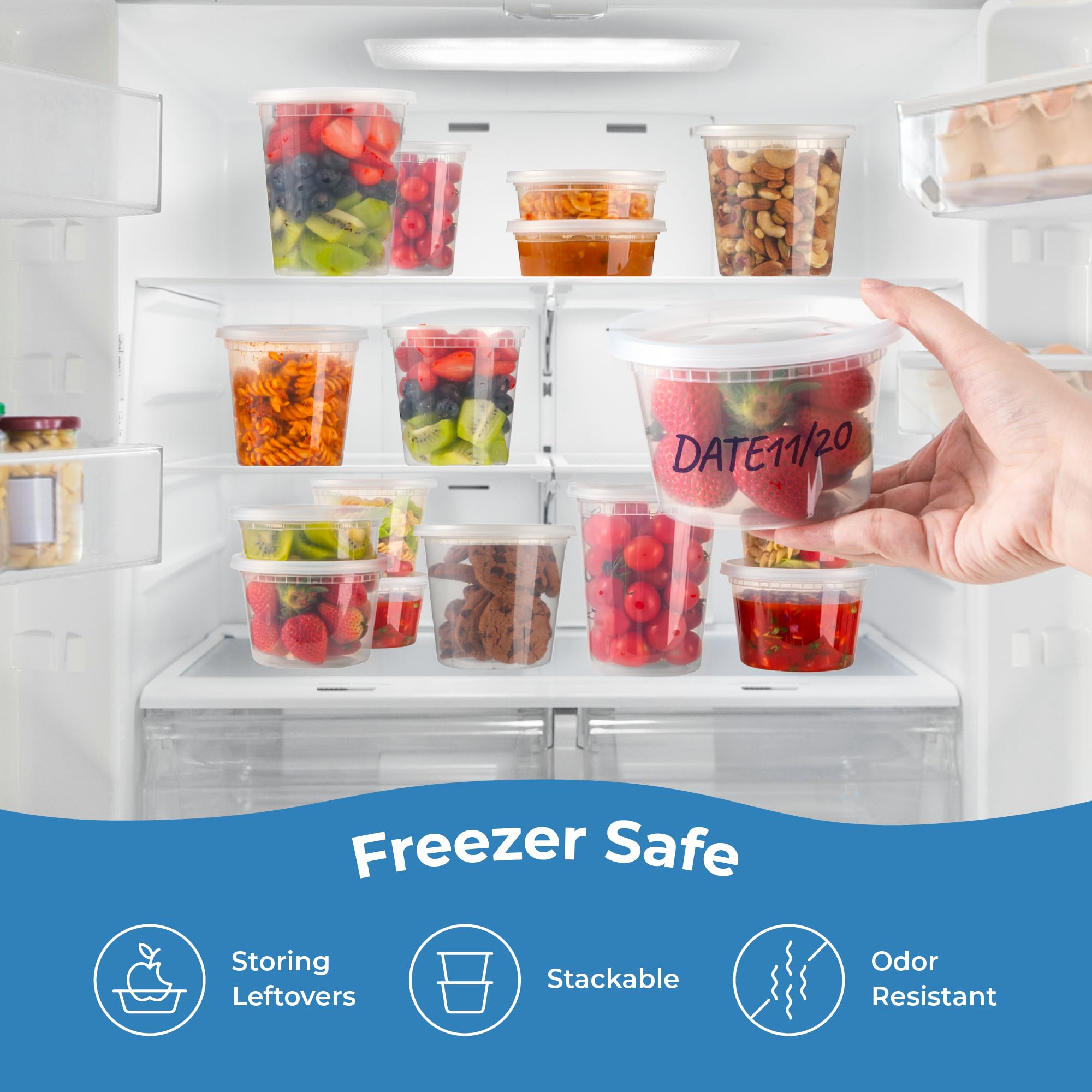 40-Pack 8 oz Airtight Leakproof Meal Prep Containers with Lids - US Made Clear Round Plastic Food Storage Containers for Soups, Takeout & Restaurants | Microwave & Freezer Safe | Perfect for Meal Prepping, Leftovers & Food Delivery