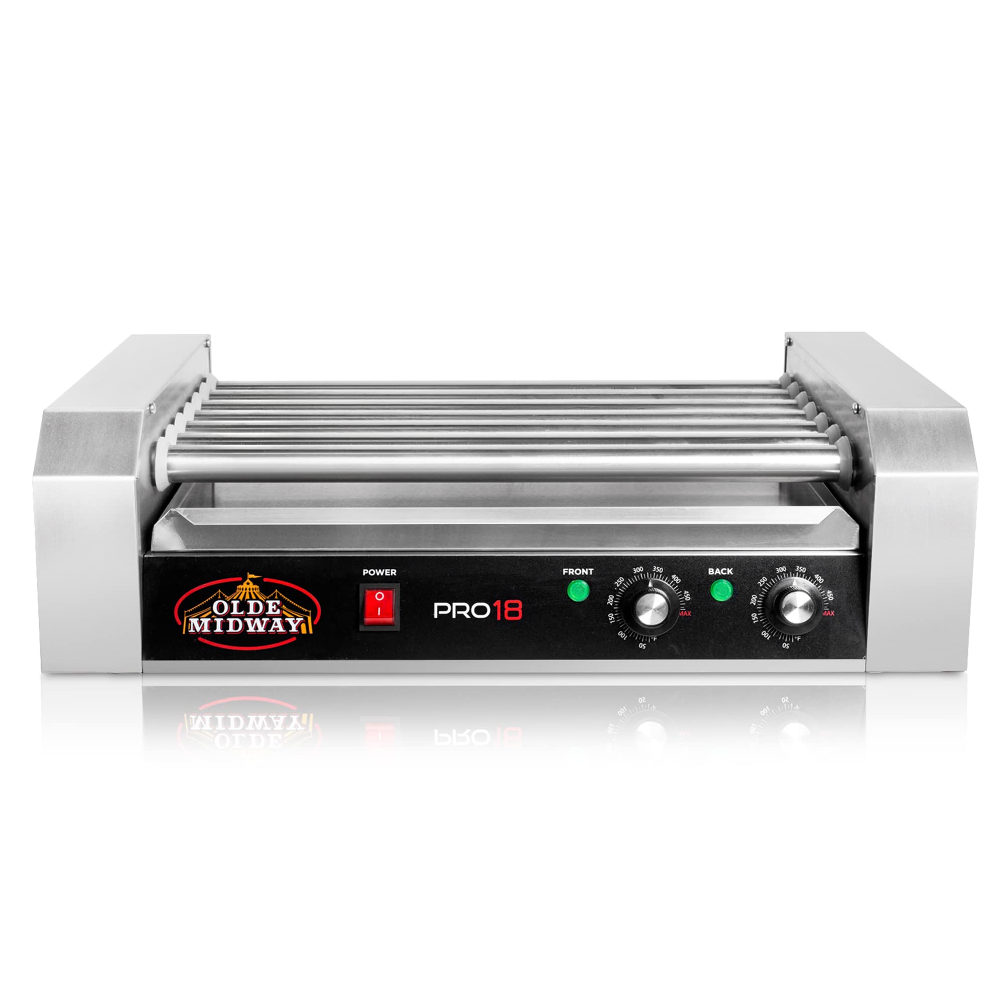 Olde Midway Electric 18 Hot Dog 7 Roller Grill Cooker Machine 900W - Commercial Grade Hot Dog Warmer for Restaurants, Carnivals & Food Trucks - Perfect for Hot Dogs, Sausages & Sandwiches