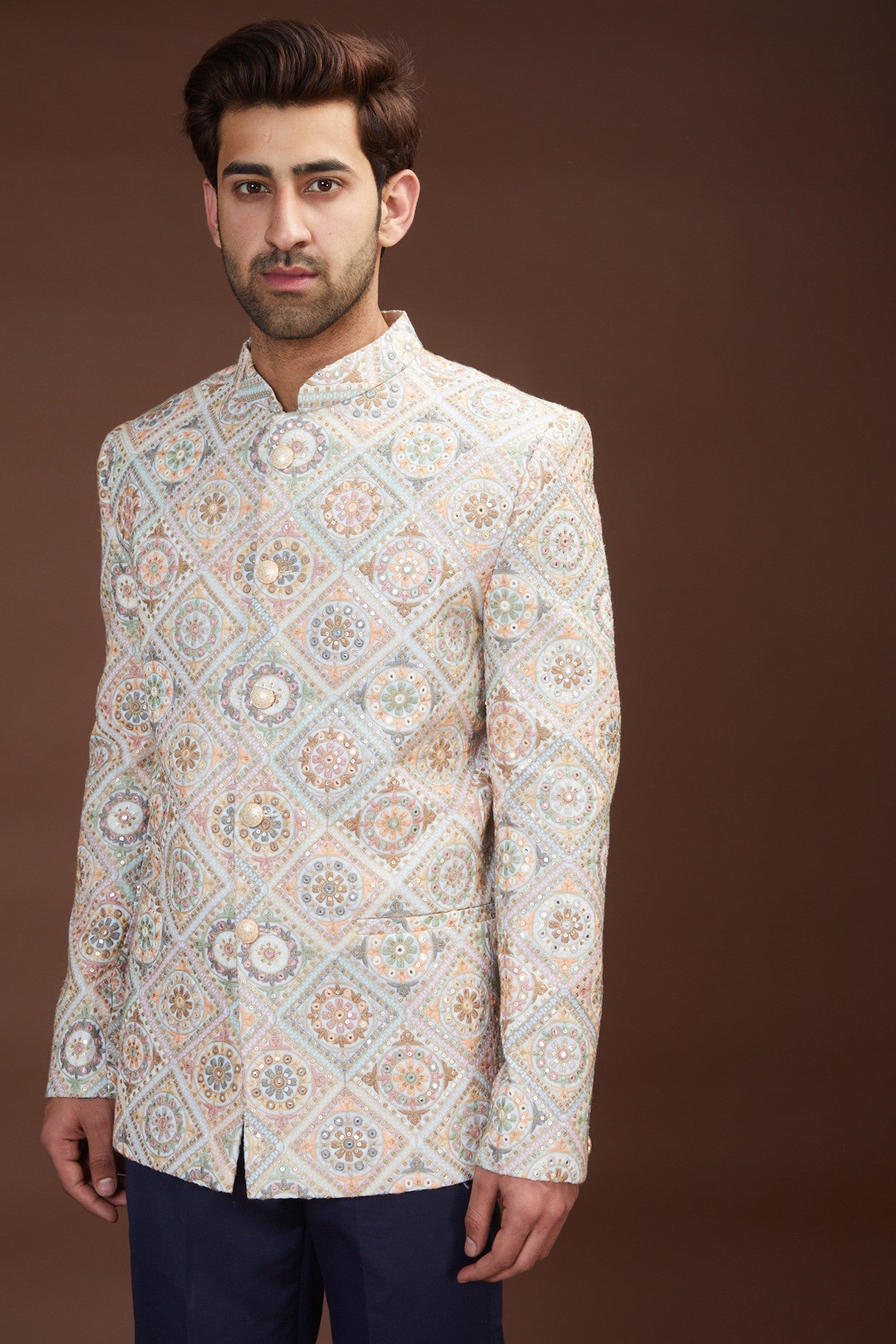 Exquisite Multi-Embroidered Bandhgala for Men | Traditional Indian Wedding Sherwani | Perfect for Festivals, Weddings & Special Occasions