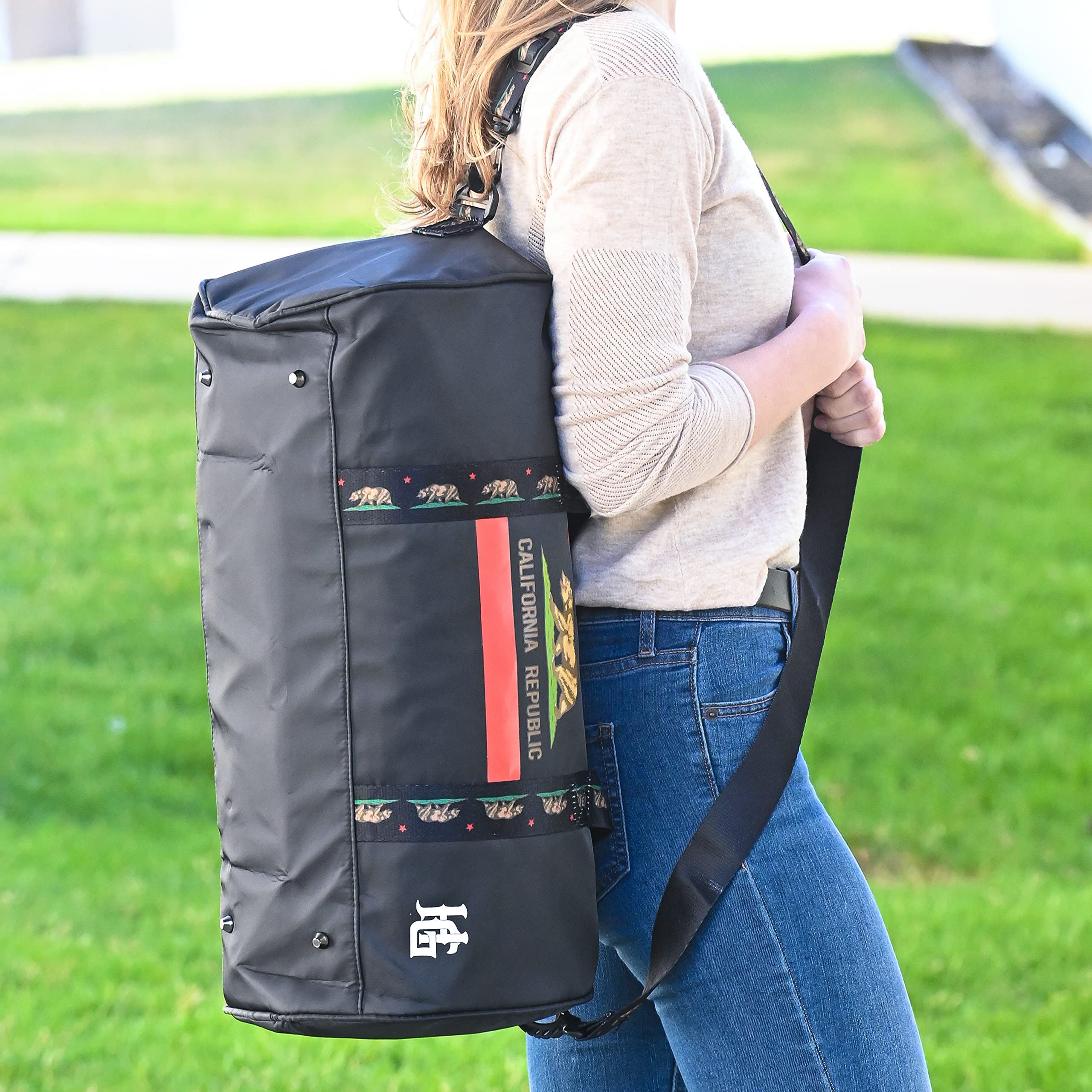 Waterproof Duffle Bag for Travel, Gym & Outdoor Activities - Large Opening, Comfortable Handles - Durable Sports Duffel for Men & Women - Perfect for Camping, Boating & Weekend Getaways (California Republic)