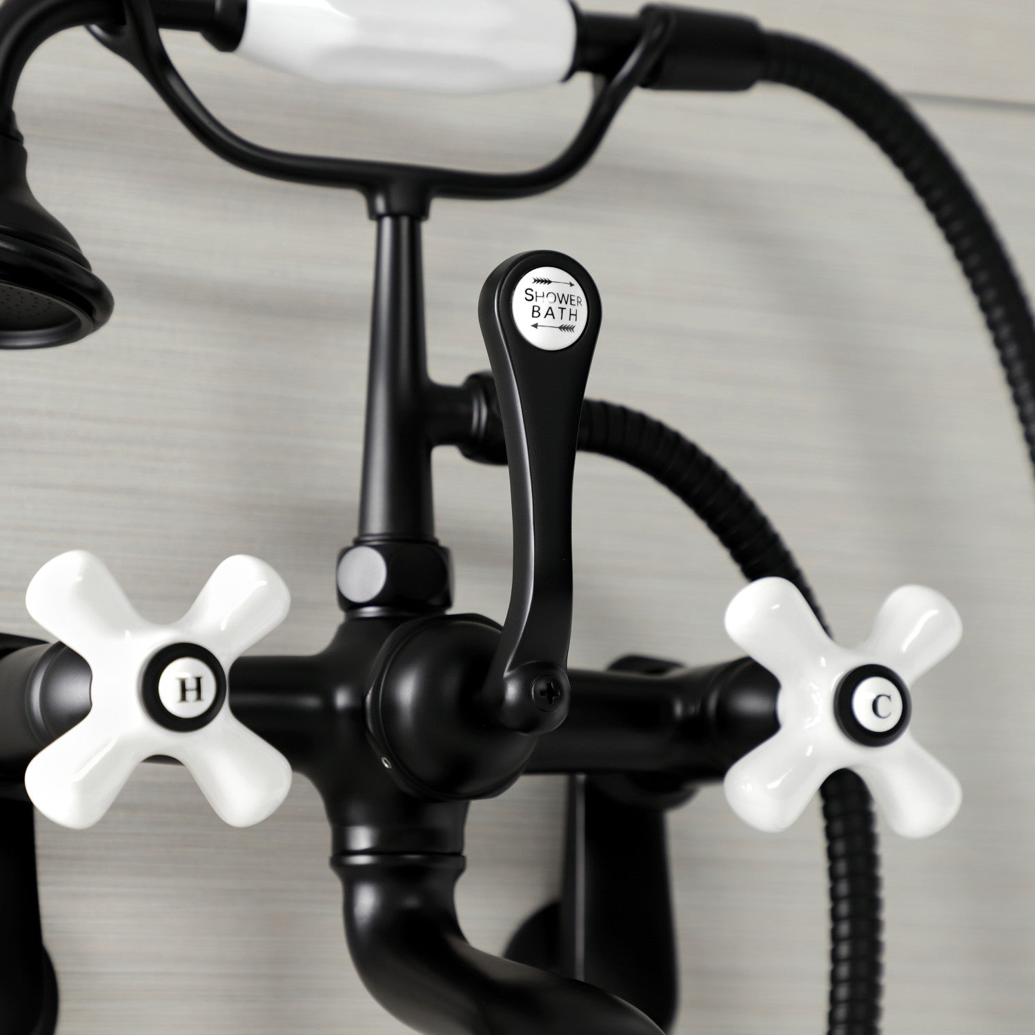 Vintage Matte Black Clawfoot Tub Faucet with Hand Shower - 3 Handle Wall Mount 2 Hole Design for Bathroom & Freestanding Tubs - Perfect for Classic Bathroom Renovations & Spa-Like Showers