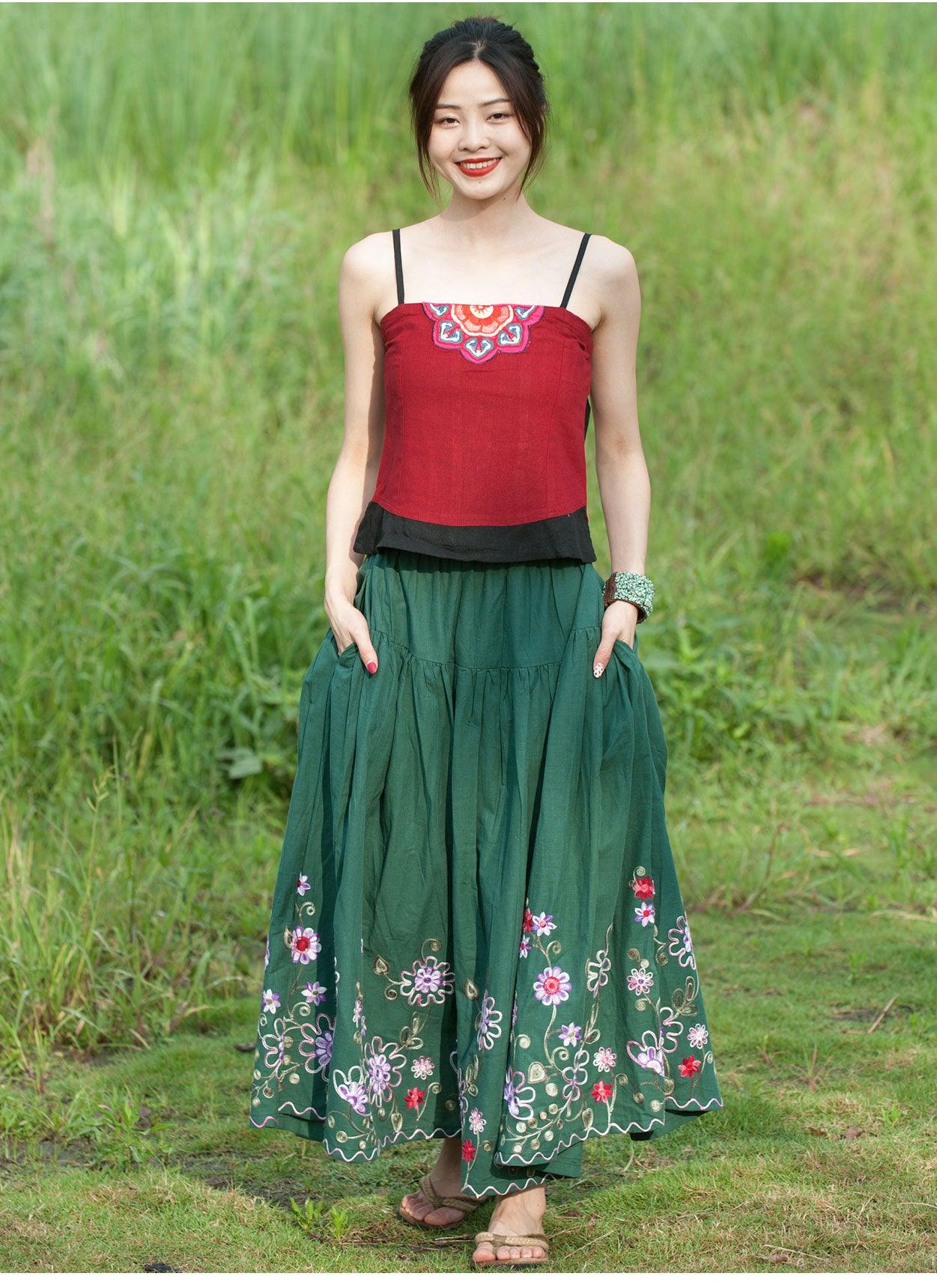 Bohemian Floral Cotton Maxi Skirt for Women | Summer Beach Vacation Dress | Perfect for Holidays, Festivals & Casual Outings
