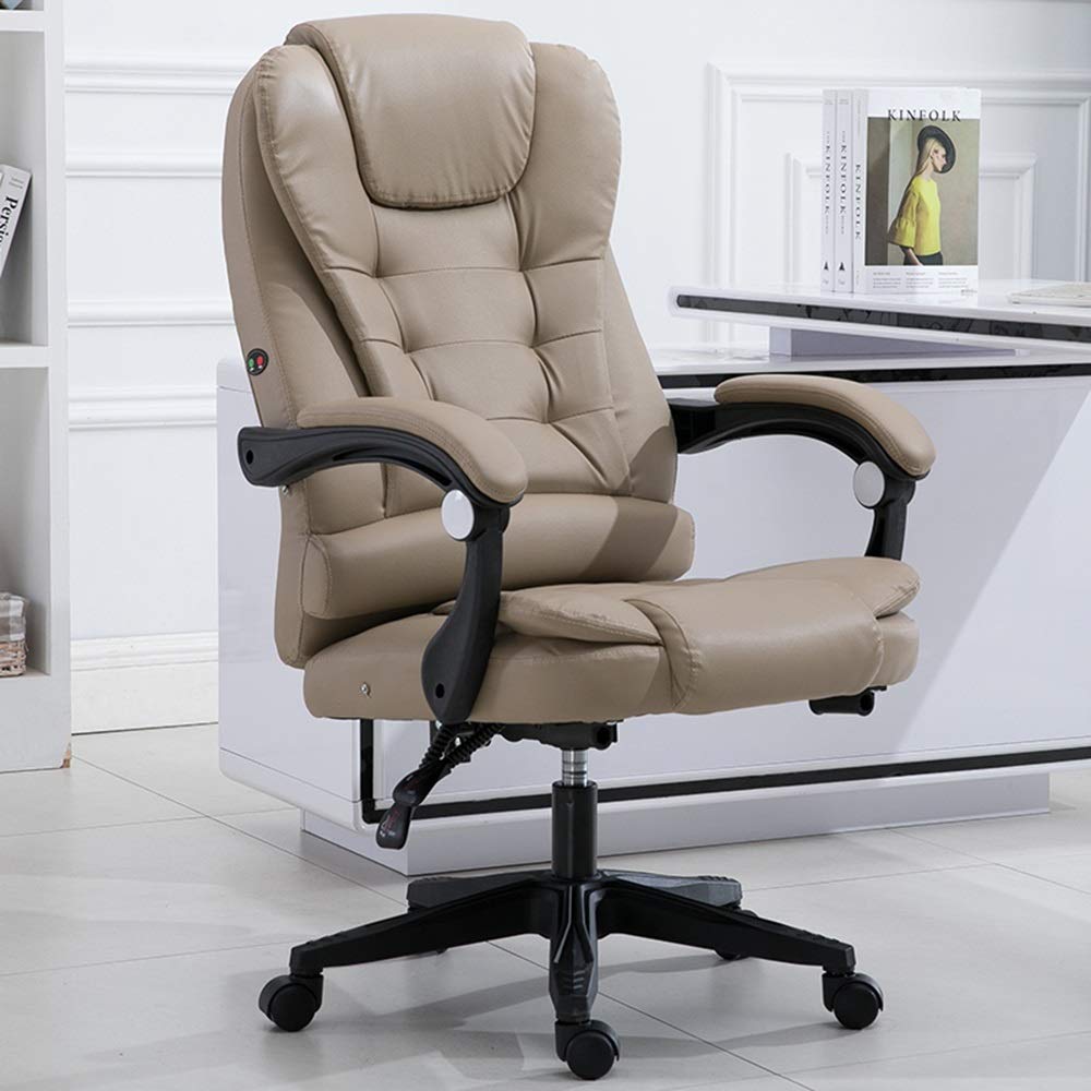 Ergonomic Racing Office Chair with Footrest & Massage - High Back PU Leather Computer Gaming Chair - 330 Lbs Weight Capacity (Khaki) - Perfect for Home Office, Gaming Setup & Workstation Comfort
