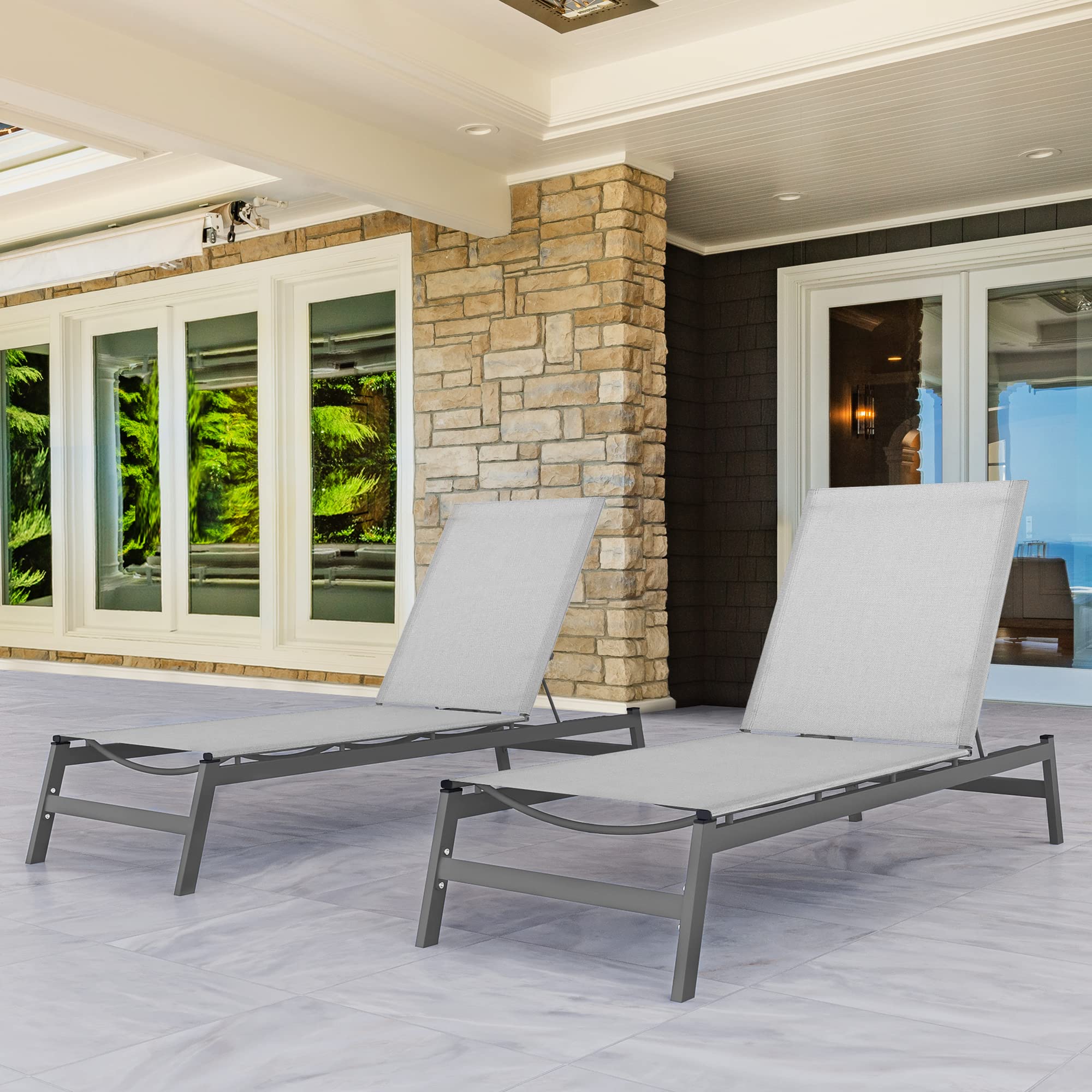 HAPPATIO Patio Chaise Lounge Chair with Breathable Textilene Fabric - All-Weather Outdoor Sun Lounger for Poolside, Beach & Backyard (Ash Gray) | Durable & Comfortable Patio Furniture for Relaxing