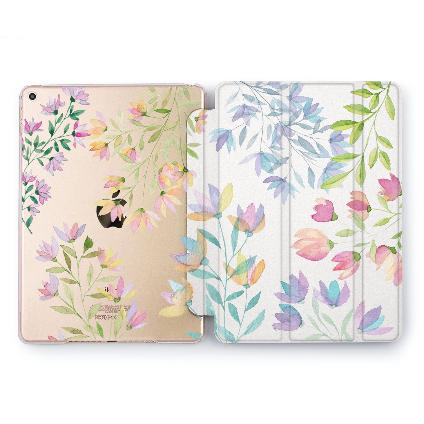 Pastel Watercolor Bellflowers iPad Cover - Compatible with iPad Mini 1/2/3/4, Air 2, Pro 10.5/12.9 (2017-2018) & 9.7 inch - Cute Floral Plastic Case with Magnetic Closure - Perfect for Work, School & Travel