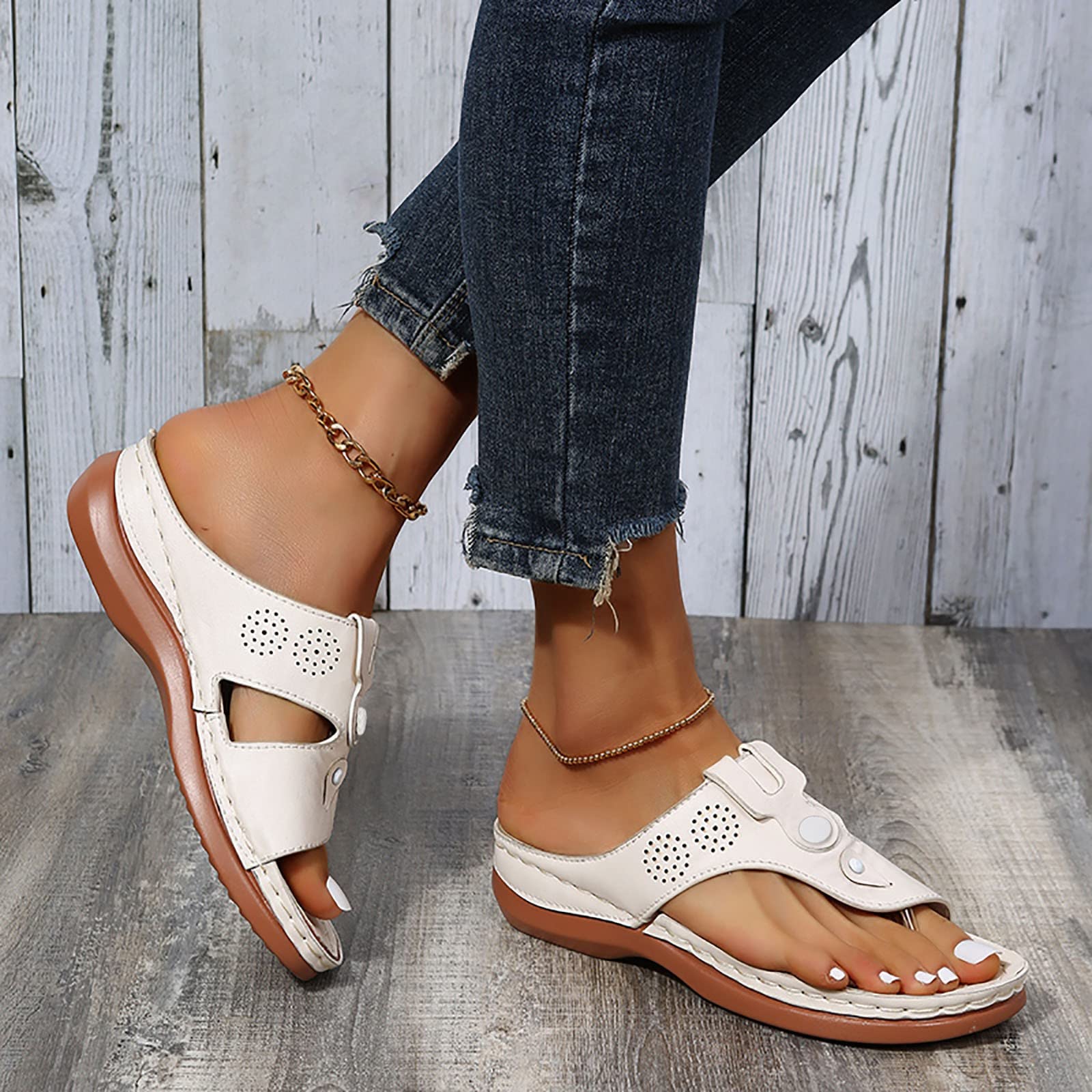 Women's Comfortable Wedge Platform Sandals with Arch Support - Strappy Summer Flip Flops for Beach, Pool, and Casual Outings