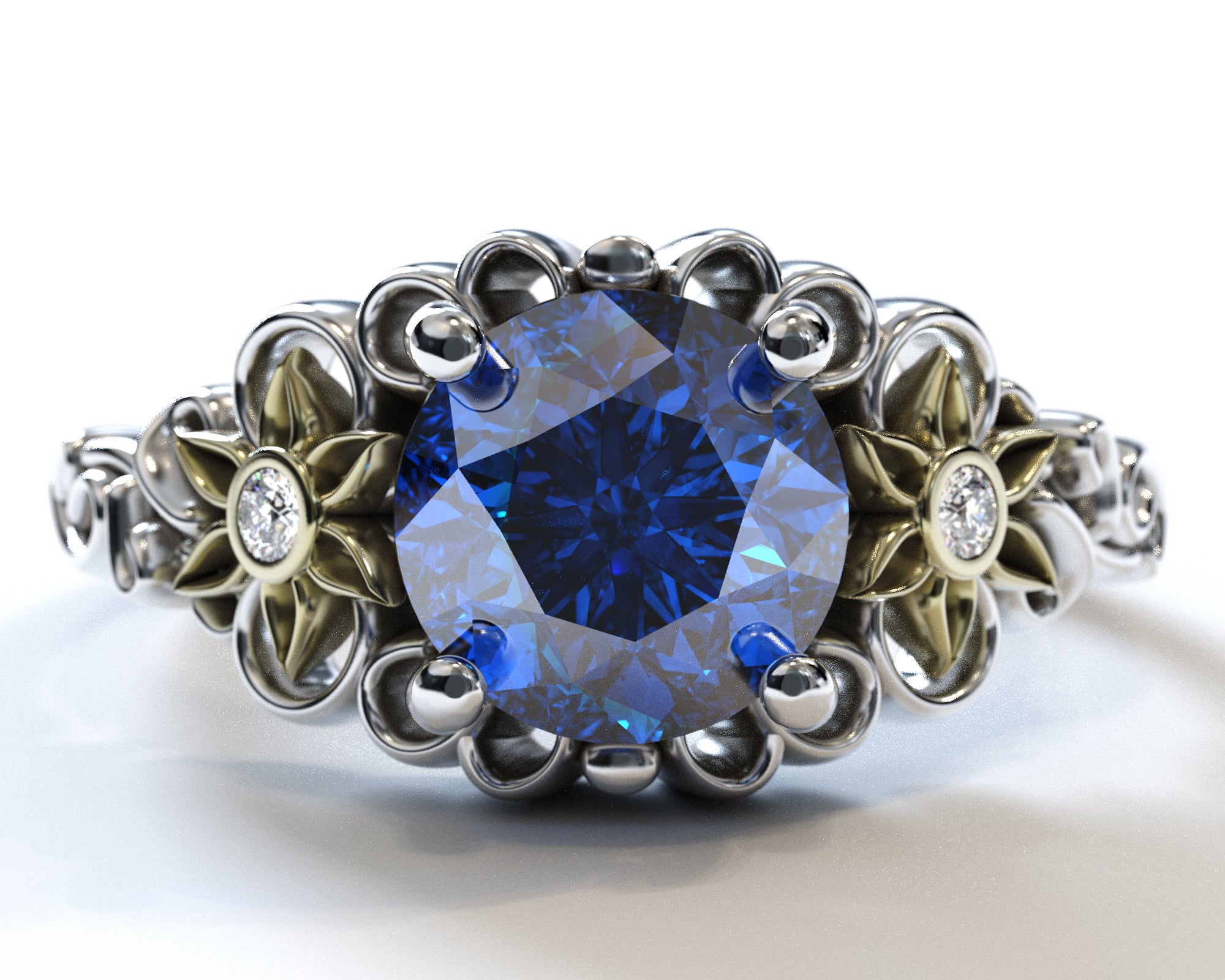 1.5 Carat Sapphire Flower Engagement Ring for Women - Elegant Vintage Style Wedding Band, Perfect for Proposals, Anniversaries & Romantic Occasions