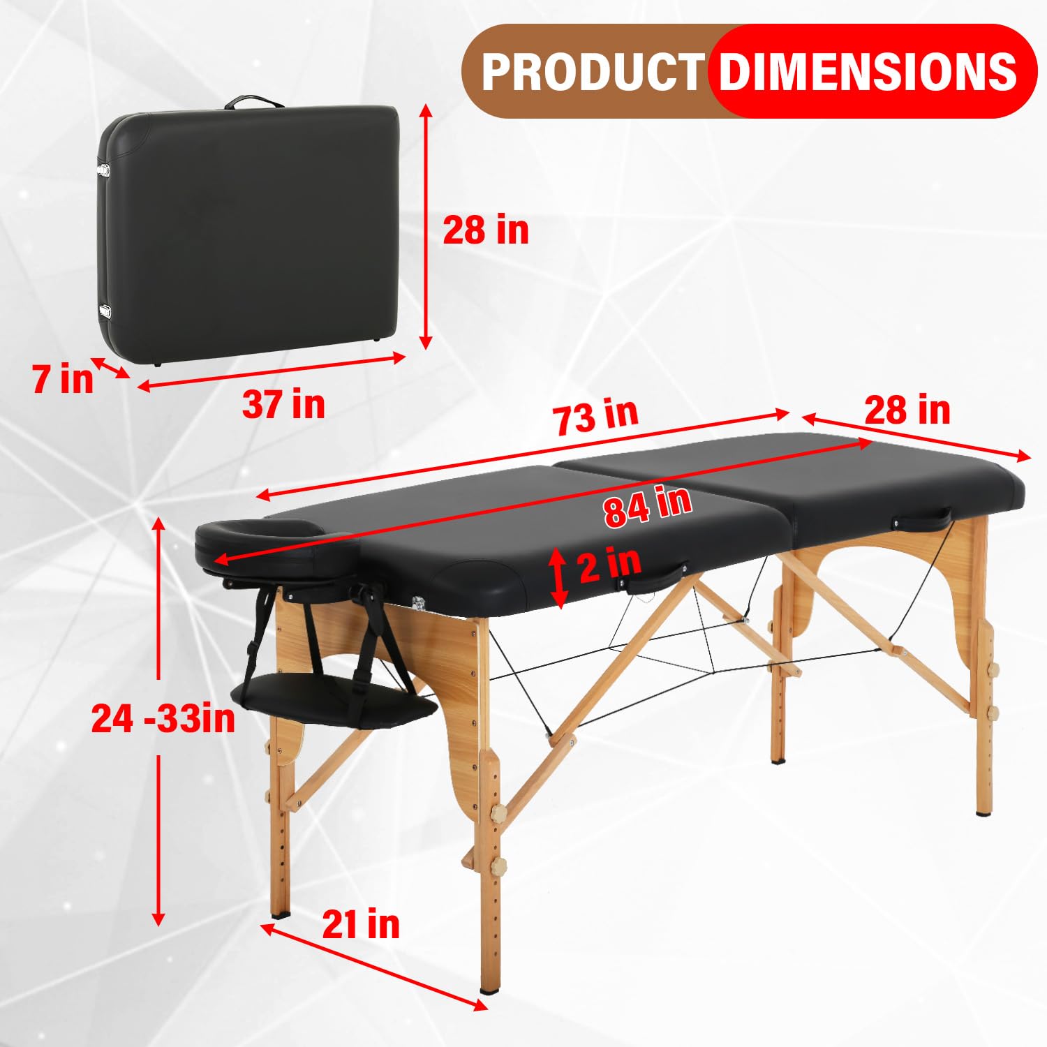 FDW Portable Massage Table - 28 Inch Wide Foldable Spa Bed with Adjustable Height & Half Bolster, Includes Oxford Carrying Bag - Perfect for Professional Massage, Facial Care, Foot Spa, and Tattoo Services