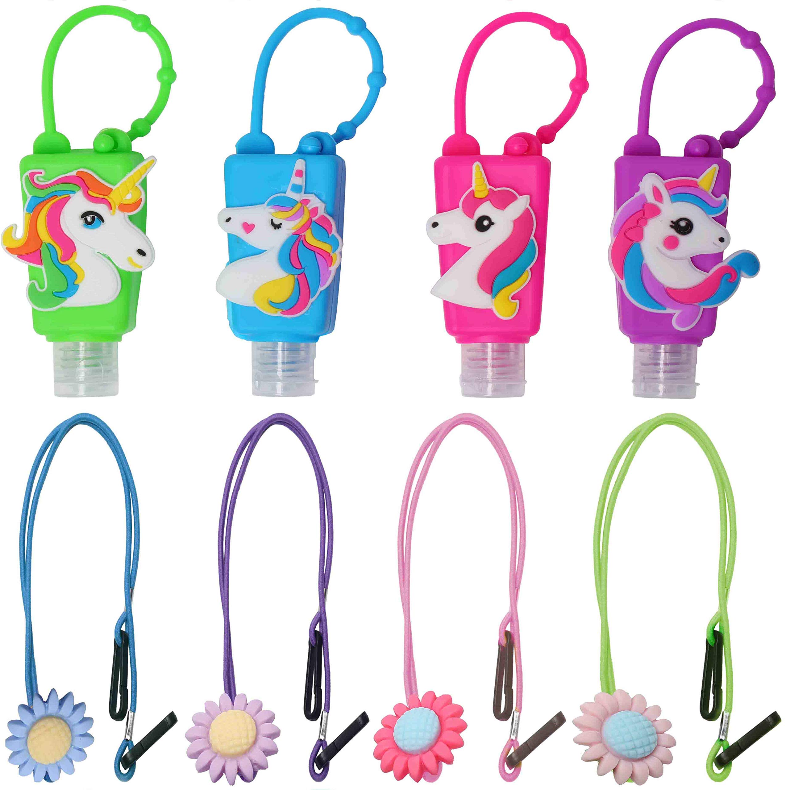 KINIA 8-Pack Unicorn Hand Sanitizer Bottles with Lanyards - Refillable for Kids Travel