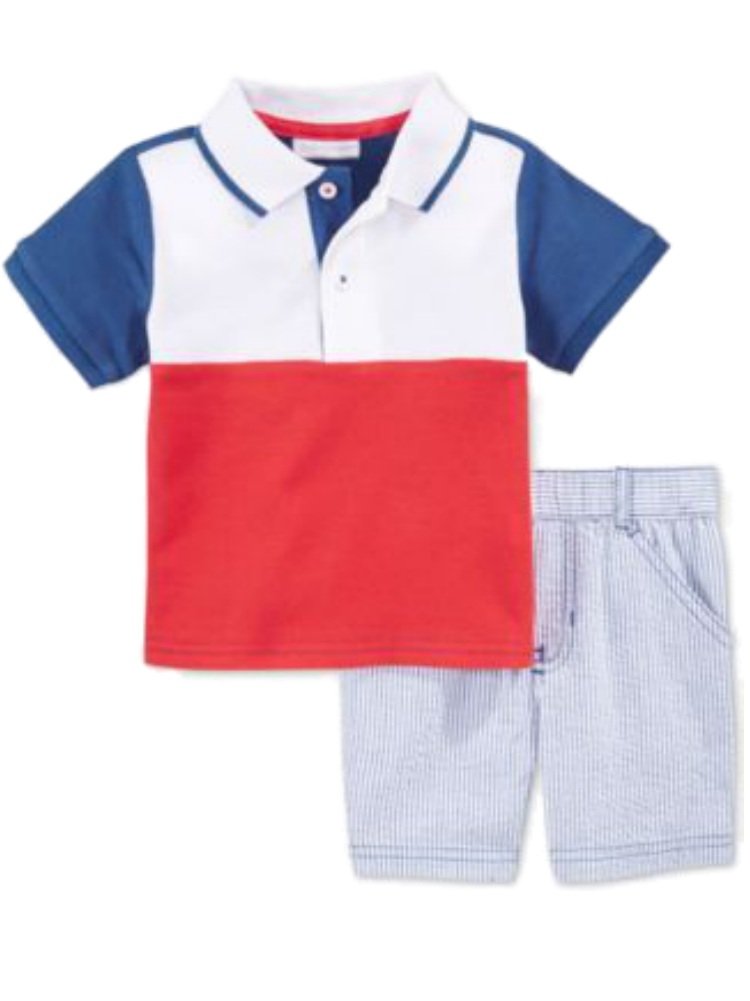 First Impressions Infant Boys 2-Piece Red White Blue Polo Outfit - Cute Summer Polo Shirt & Shorts Set for Baby Boys | Perfect for 4th of July, Family Photos & Outdoor Play