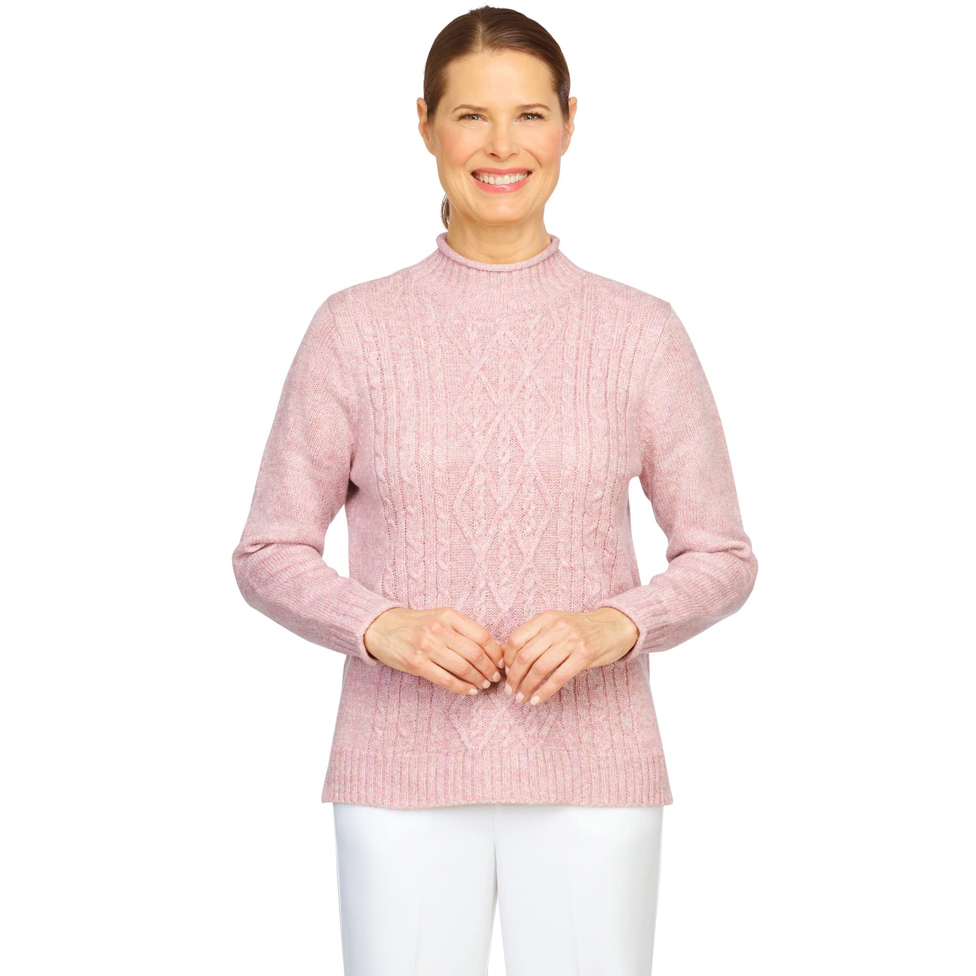Alfred Dunner Women's Classic Cable Knit Sweater - Funnel Neck Pullover for Fall & Winter | Cozy Casual Wear for Work, Office & Weekend Outings