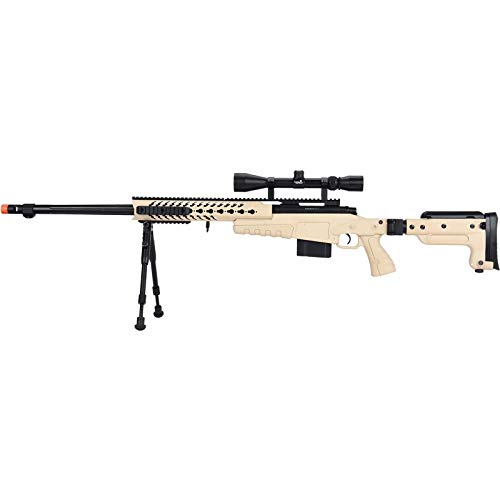 Lancer Tactical WellFire MB4418-3 Bolt Action Airsoft Sniper Rifle - 380 FPS with Scope & Bipod (Tan) - Perfect for Outdoor Skirmishes, Target Practice & Airsoft Competitions