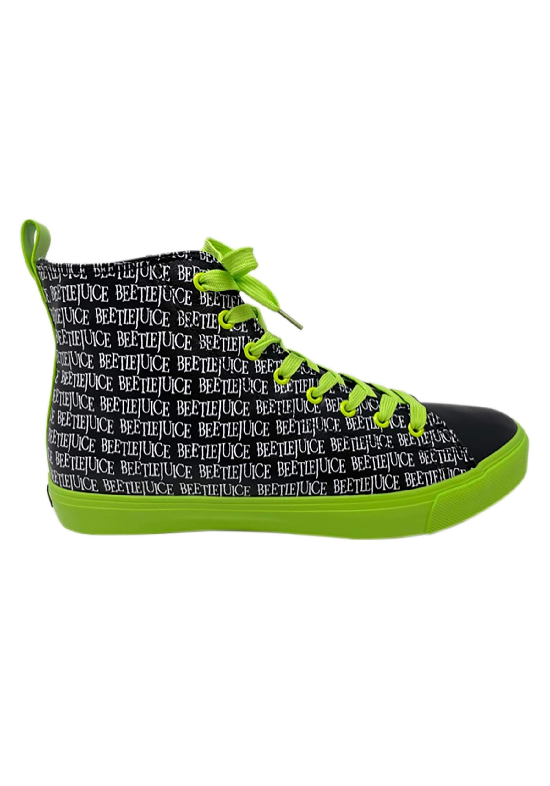 Beetlejuice Printed Logo High-Top Sneakers for Men & Women | Retro Movie Inspired Fashion Shoes | Perfect for Halloween Costumes, Cosplay & Streetwear Outfits