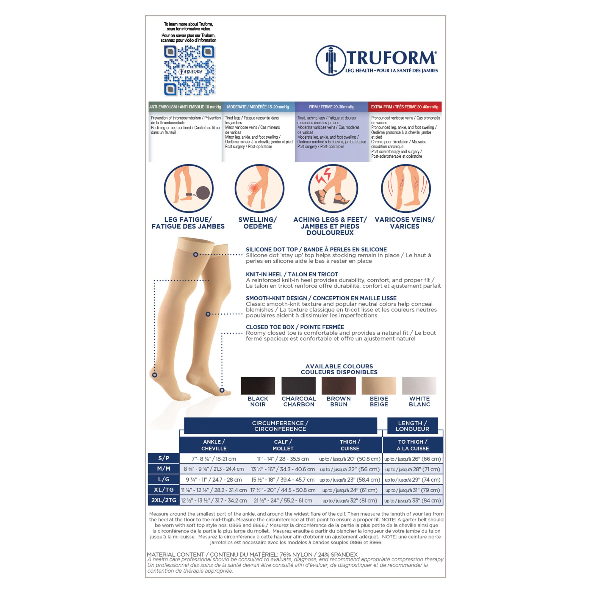 Truform 20-30 mmHg Compression Stockings for Men & Women - Thigh High Medical Socks with Dot Top & Closed Toe - Ideal for Circulation Support, Varicose Veins & Long Flights