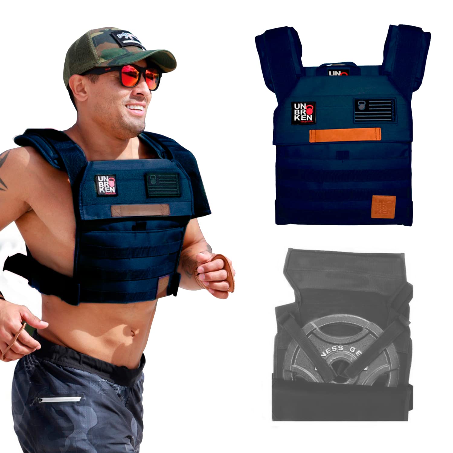 Adjustable Weighted Vest for Men & Women - Strength & Endurance Training, CrossFit WOD, Running - Includes 2 Patches & Weight Plates (Navy Blue) - Perfect for Gym Workouts, HIIT Training & Outdoor Fitness
