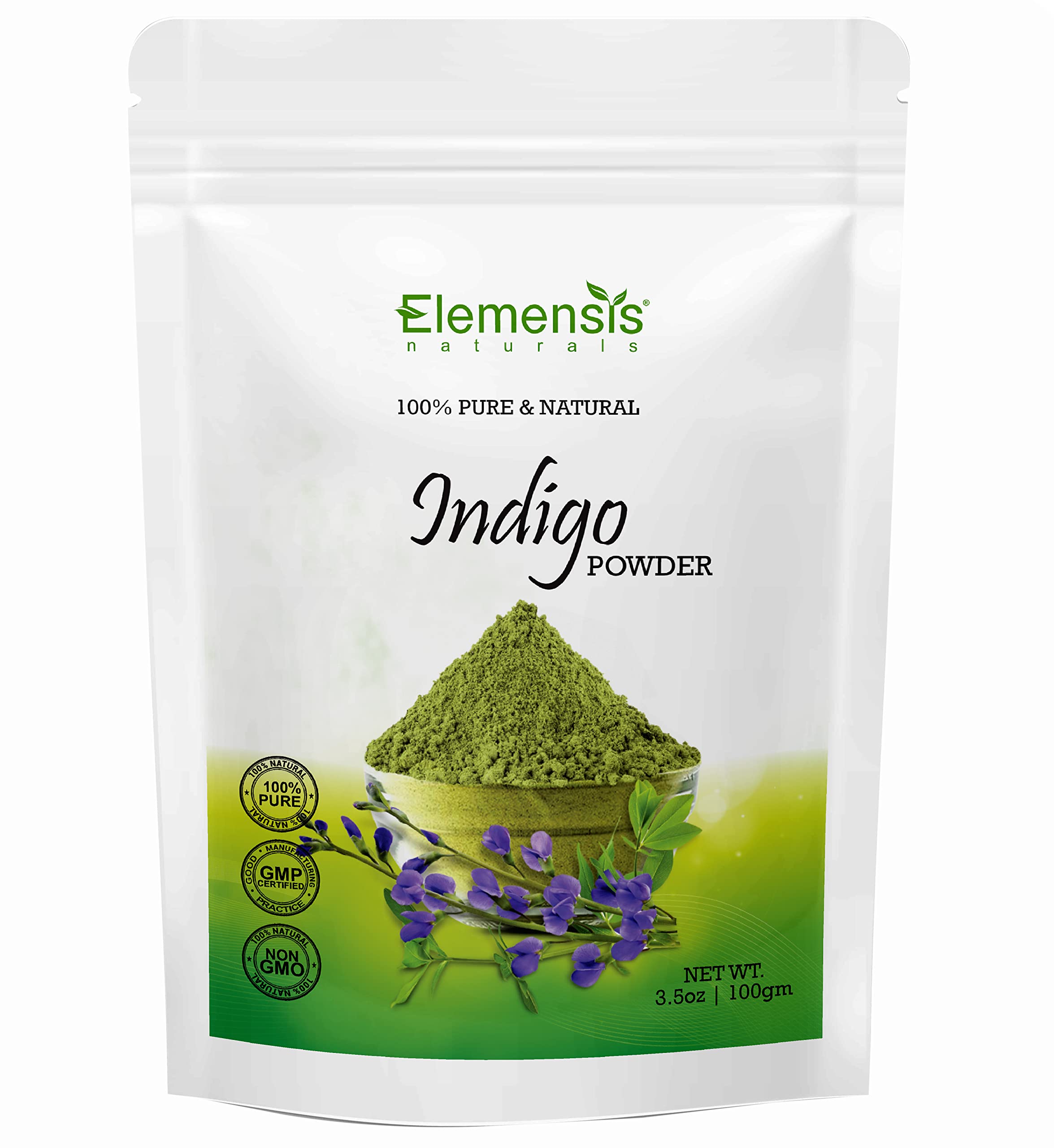 Elemensis Naturals Organic Pure Indigo Powder for Hair Coloring - Promotes Shiny, Strong Hair, Reduces Hair Fall & Dandruff (100g) | Natural Hair Dye for Gray Coverage & Healthy Hair Care at Home