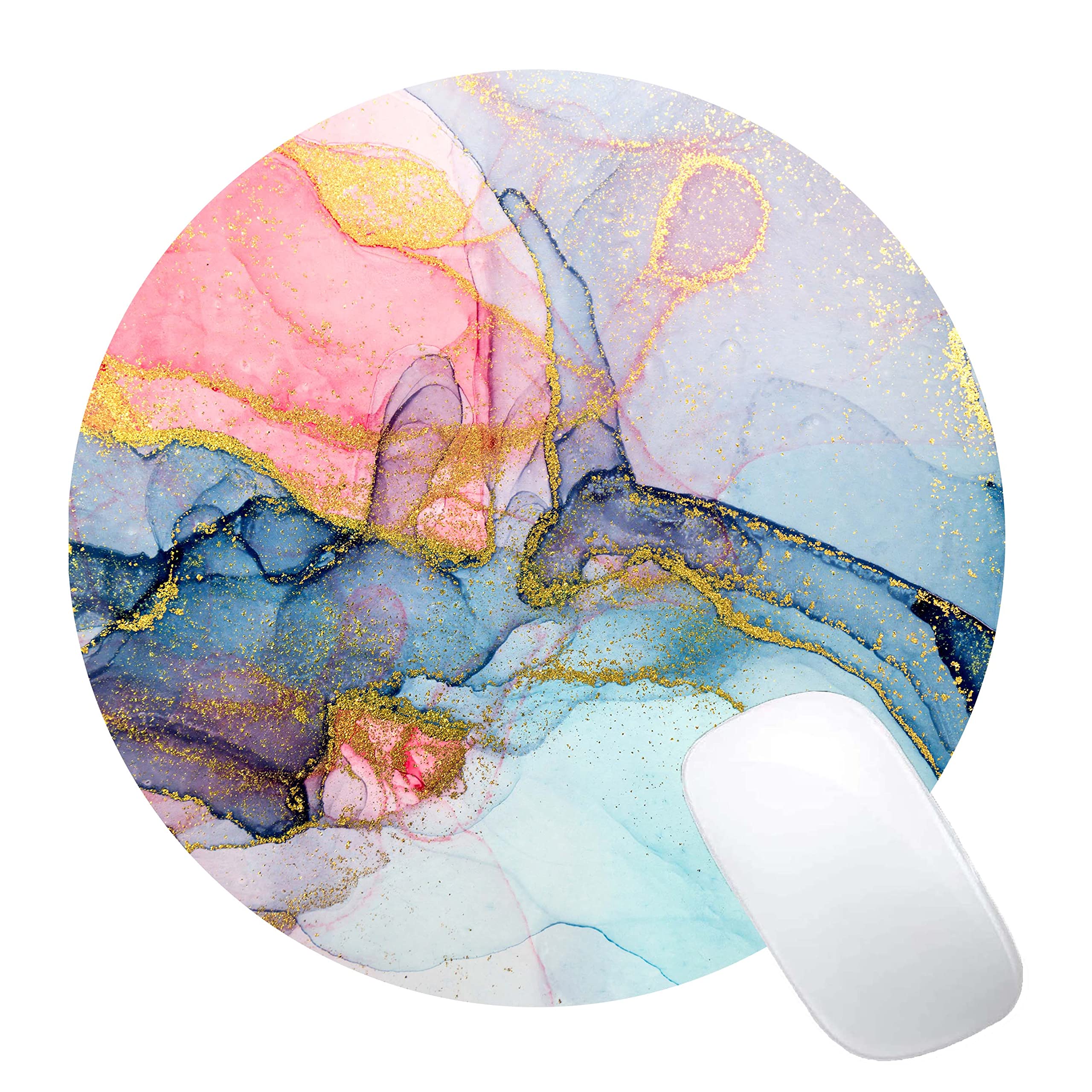 Blue and Gold Marble Mouse Pad - Round Non-Slip Rubber Base with Custom Designs | Portable Office & Gaming Mouse Mat for Laptop & PC | Perfect for Work, Home & Travel Use