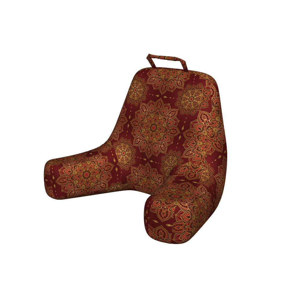 Ambesonne Mandala Reading Pillow Cover - XL Size Soft Fabric Printed Bed Rest Case with Oriental Floral Leaf Motifs in Red Earth Yellow | Perfect for Reading, Meditation & Home Decor