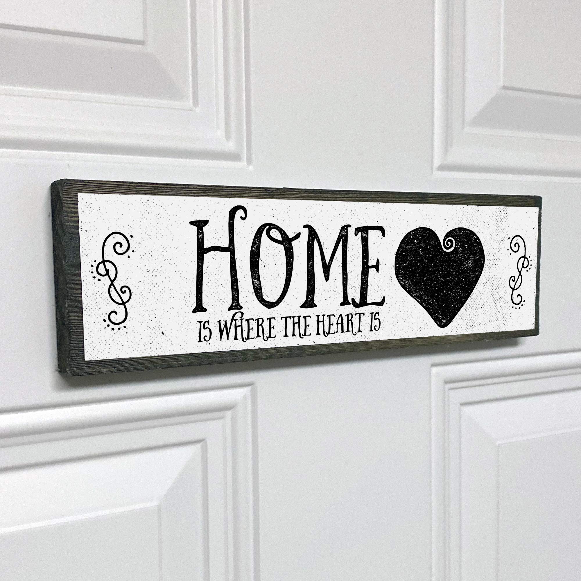 Rustic Home Wood Signs - Medium Size with Wood & Metal Design - 'Home Is Where The Heart Is' Wall Decor for Farmhouse, Living Room & Entryway