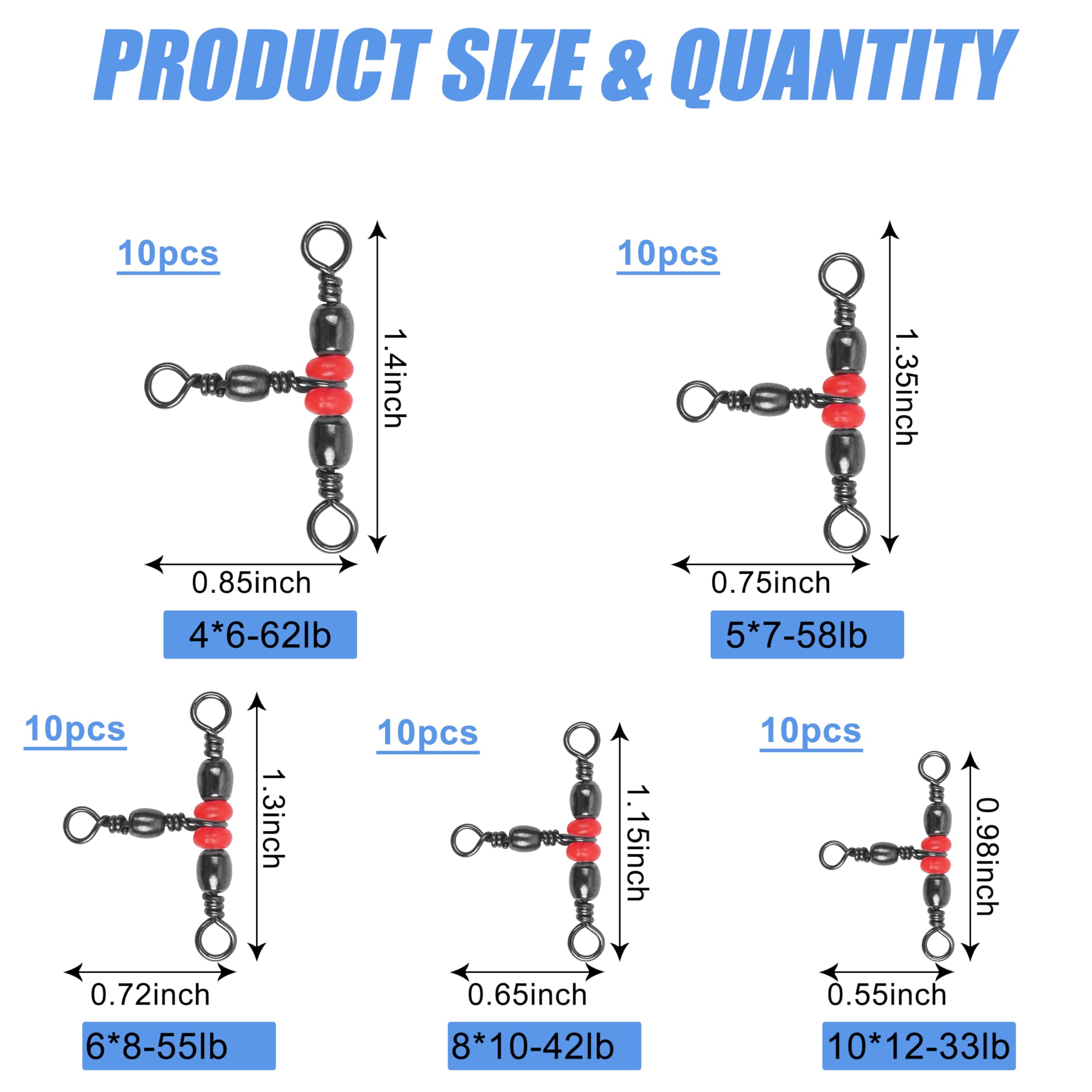 50Pcs 3-Way Fishing Barrel Swivels Set - Triple T-Turn Cross Line Swivel Connectors for Lure & Tackle - Durable Fishing Gear Accessories with Storage Box - Perfect for Saltwater, Freshwater & Ice Fishing