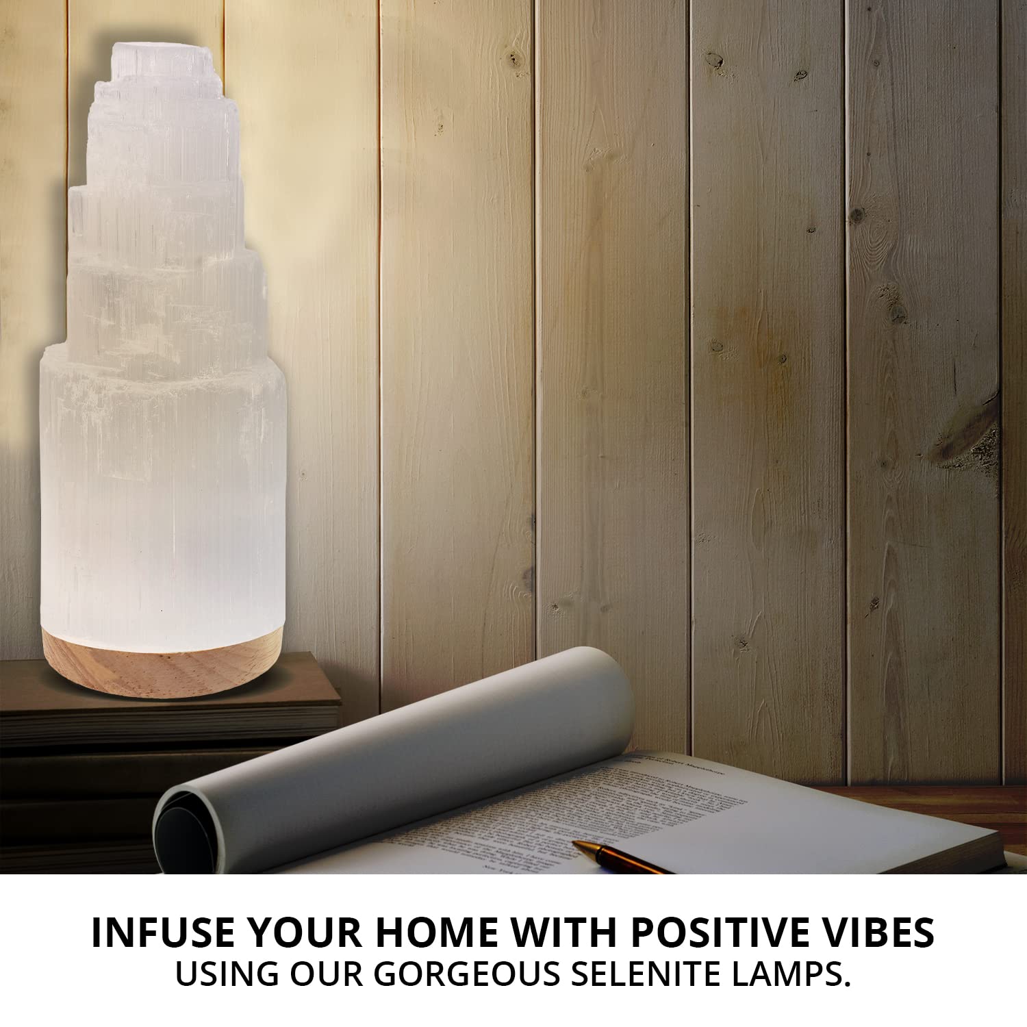 Handcrafted Moroccan Selenite Crystal Lamp 25cm - Natural Anxiety Relief, Healing & Meditation, Smudging & Energy Charging Station (ETL Certified) - Perfect for Yoga Studios, Bedrooms & Spiritual Spaces