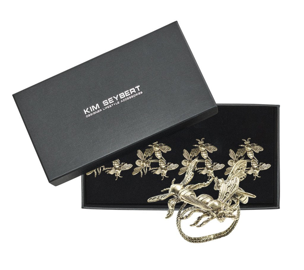 Elegant Gold Hive Napkin Rings Set of 4 - Premium Wedding Tableware for Bridal Shower, Dinner Party & Holiday Decor - Gift Box Included