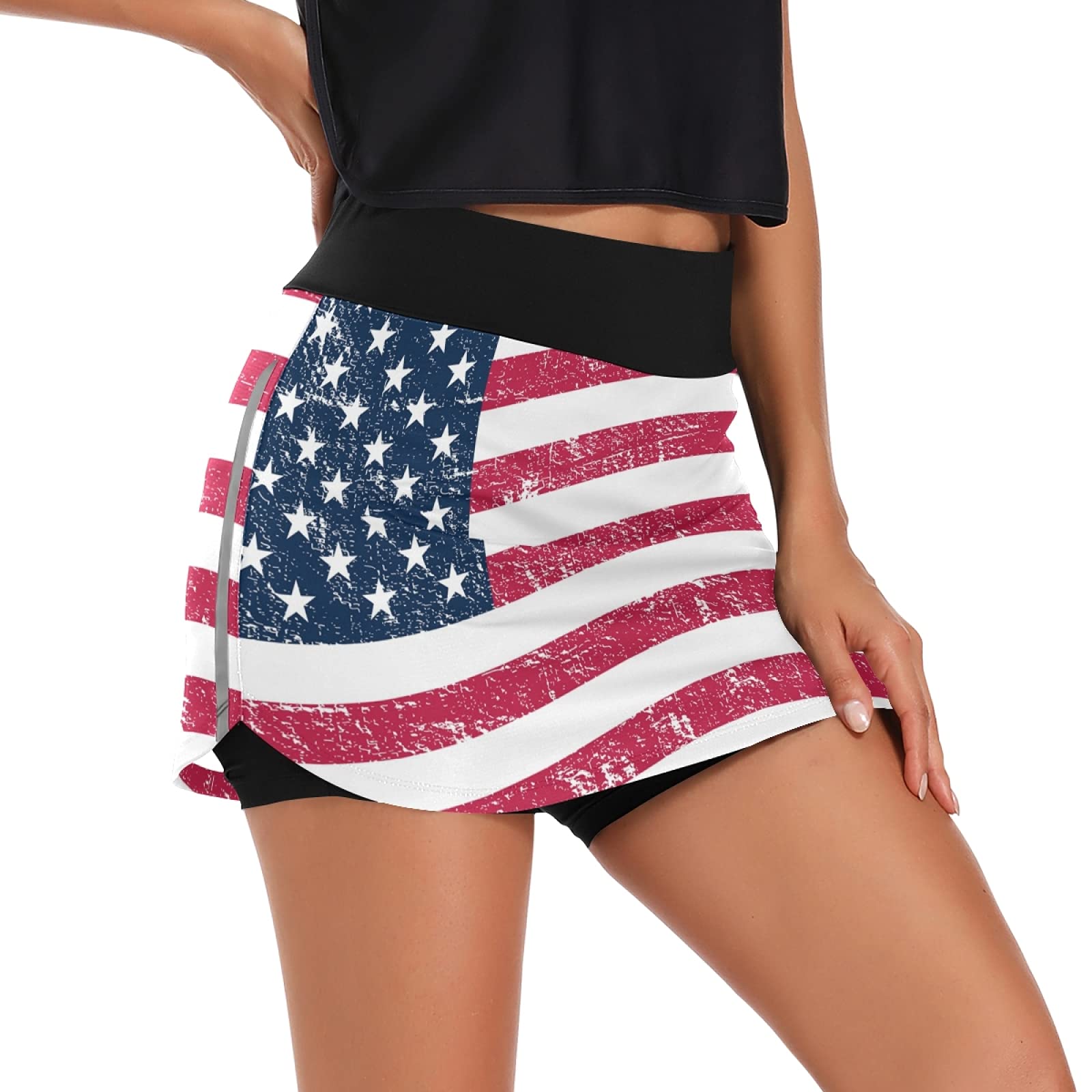 Women's Quick Dry Athletic Skorts - USA Flag Grunge for Running & Sports