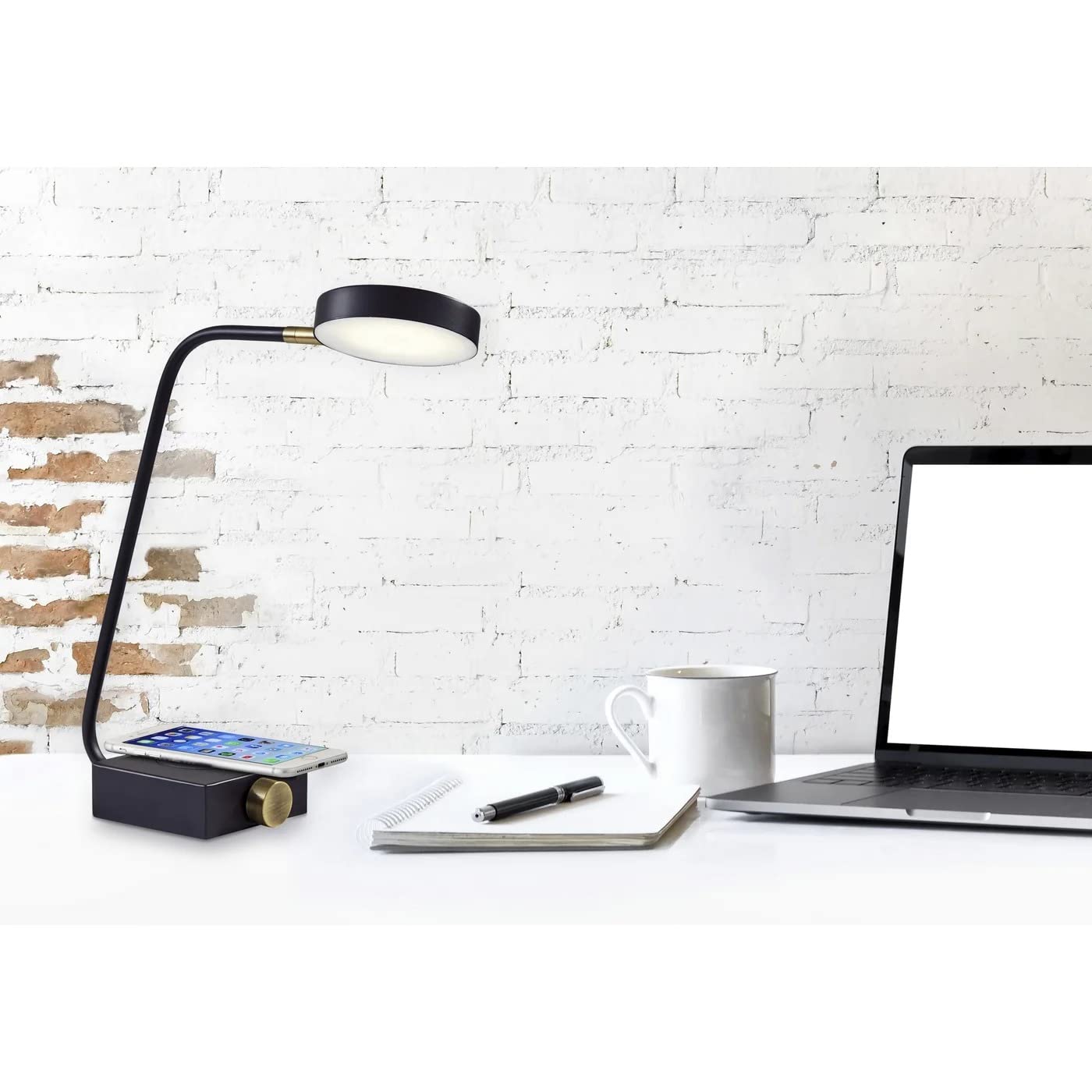 Adesso 3618-01 Conrad LED Desk Lamp with Wireless Charging - 7W Bright LED Light, 5W Qi Charger & USB Port - Perfect for Home Office, Study, Bedroom & Workspace Lighting