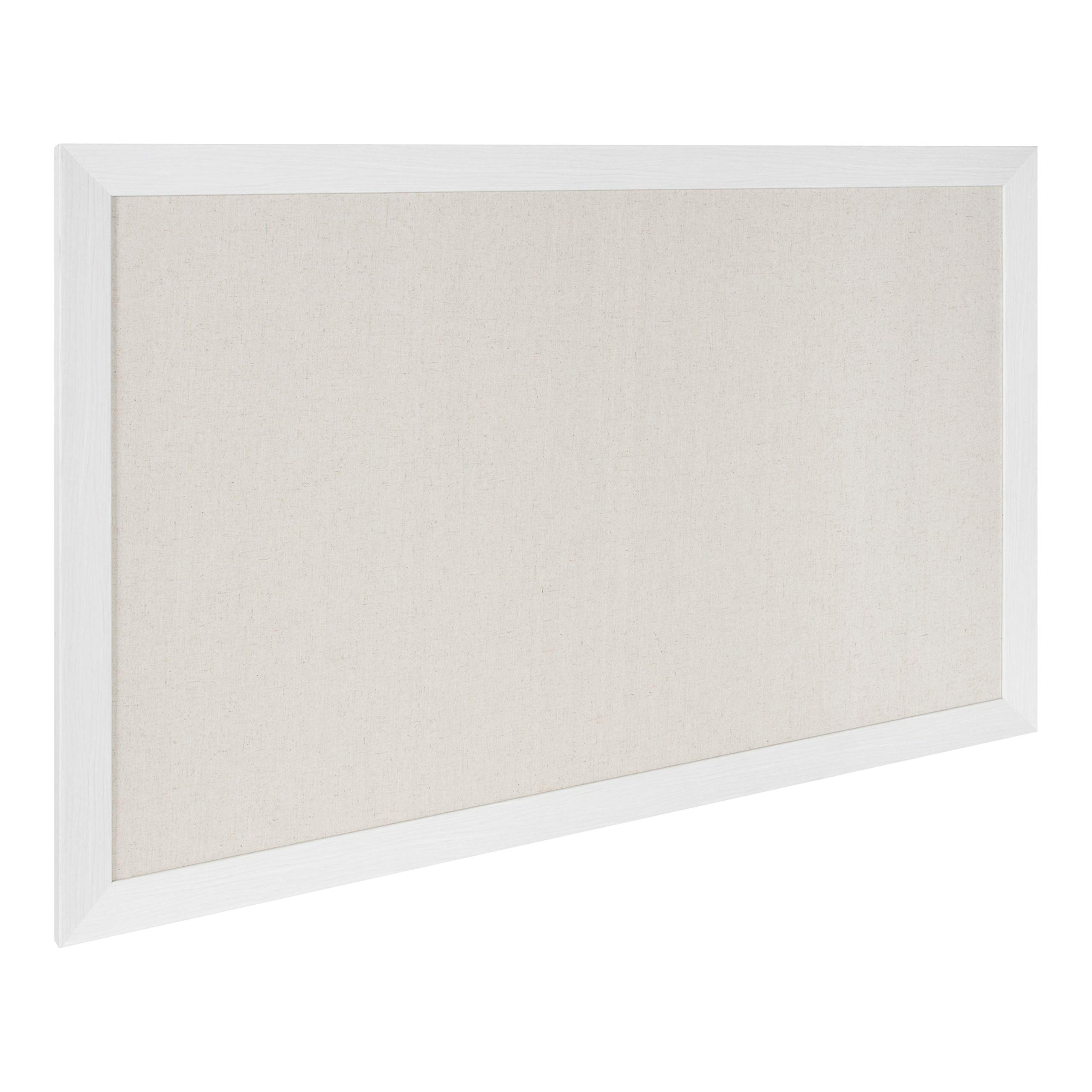 DesignOvation Beatrice Framed Linen Fabric Pinboard - 27x43 Inch White Rustic Coastal Memo Board for Home Office & Kitchen Organization - Perfect for Notes, Photos & Wall Decor