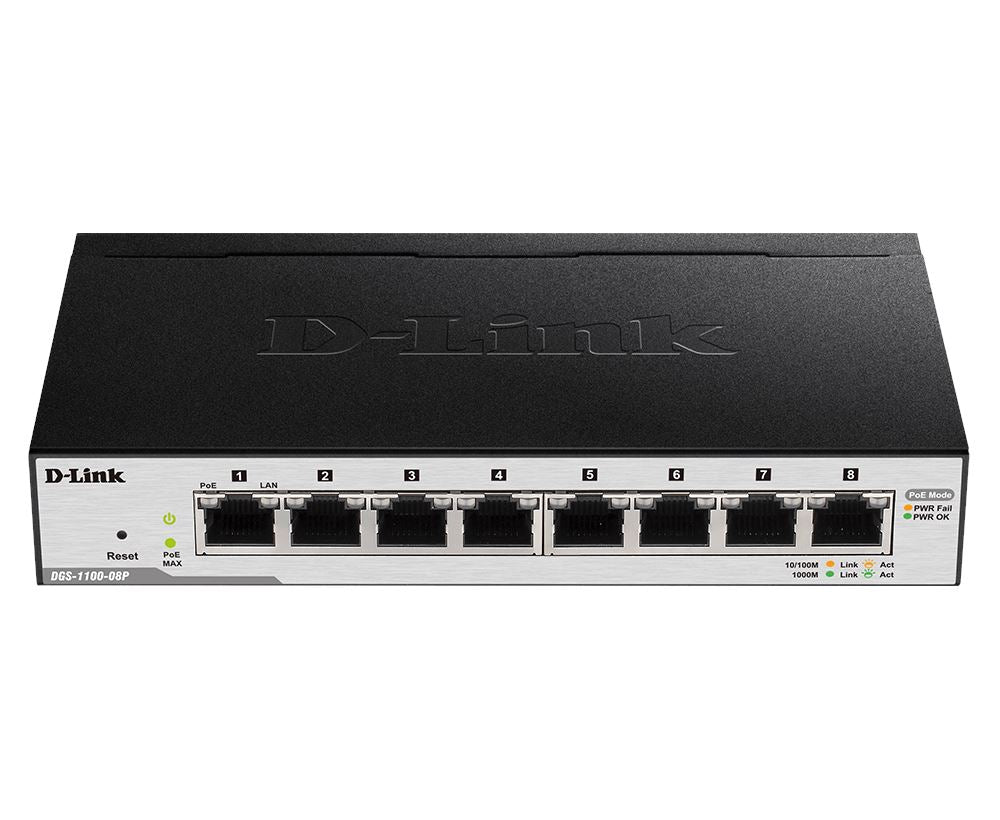 D-Link DGS-1100-08P 8-Port Gigabit PoE Smart Managed Switch - Network Switch for Home & Office | Ideal for IP Cameras, VoIP Phones & Wireless Access Points