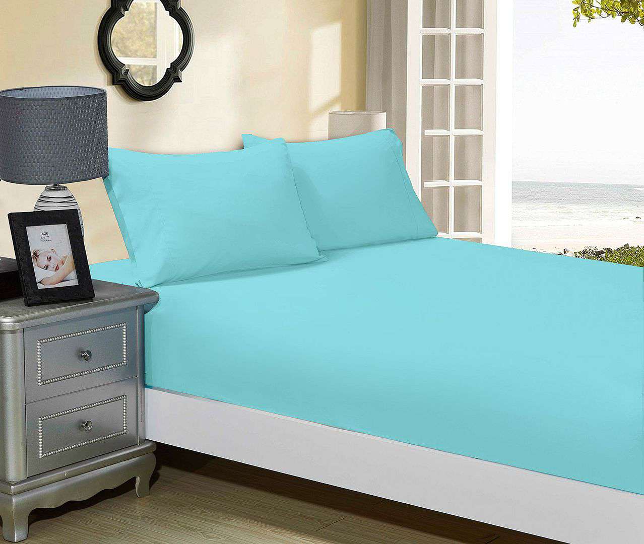 1000TC Ultra Soft Fitted Sheet & Pillowcase Set - King Single Size Bed - Aqua Blue - Luxury Bedding for Hotels, Guest Rooms & Master Bedrooms