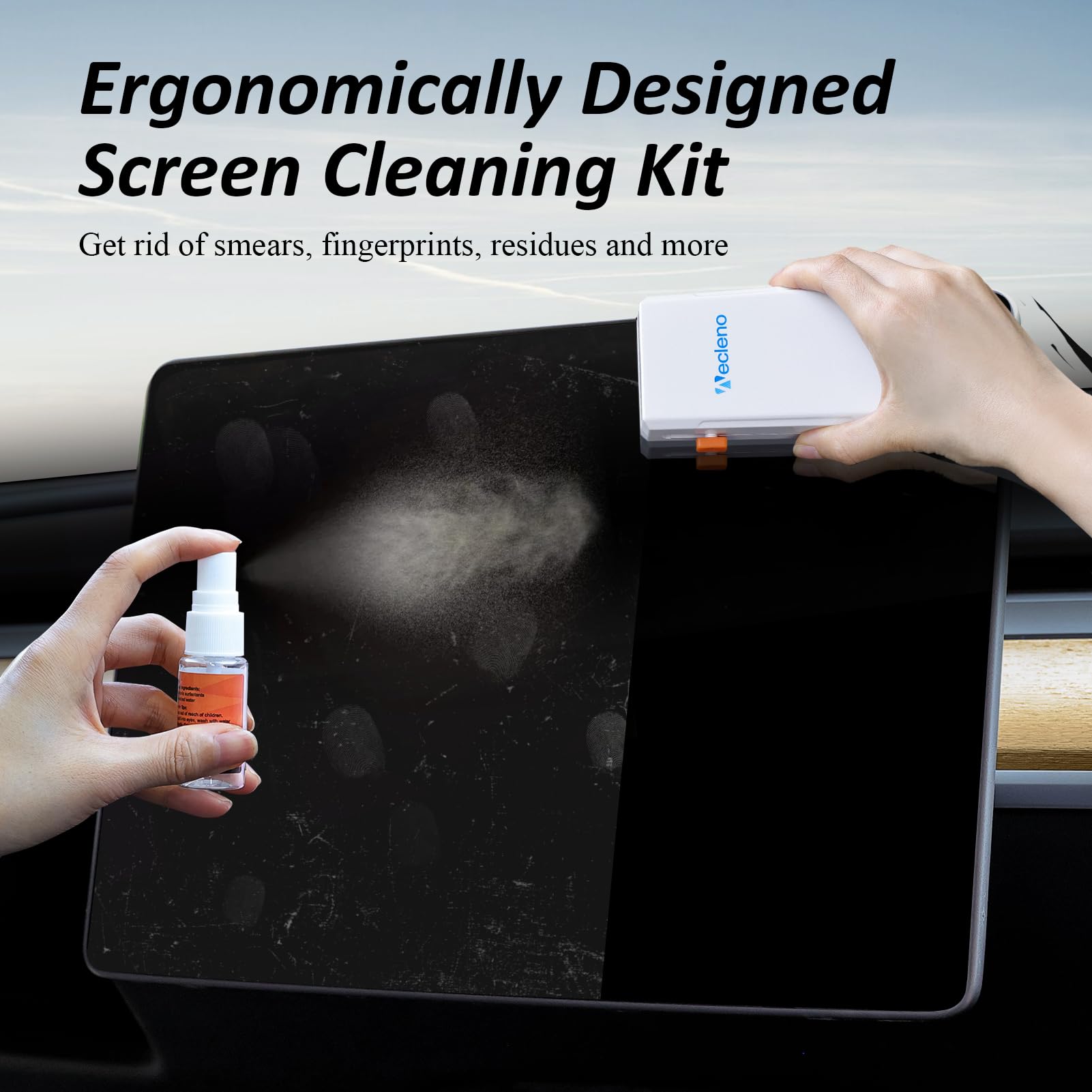Premium Car Screen Cleaner Spray & Wipe Kit - Touchscreen Cleaner for Tesla, BMW, Benz, Jeep, Honda - Removes Fingerprints & Dust - Detailing Brush Set for All Crevices - Perfect for Car Interior Cleaning & Dashboard Maintenance