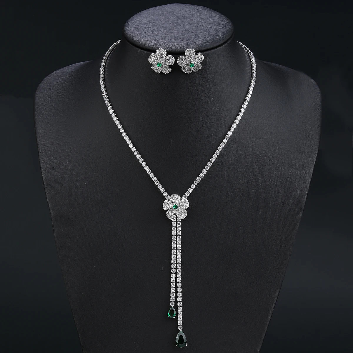 Elegant Floral Necklace and Earrings Set for Women - Wedding, Bridal, Party Jewelry Accessories - Perfect for Bridal Showers, Prom, and Evening Events