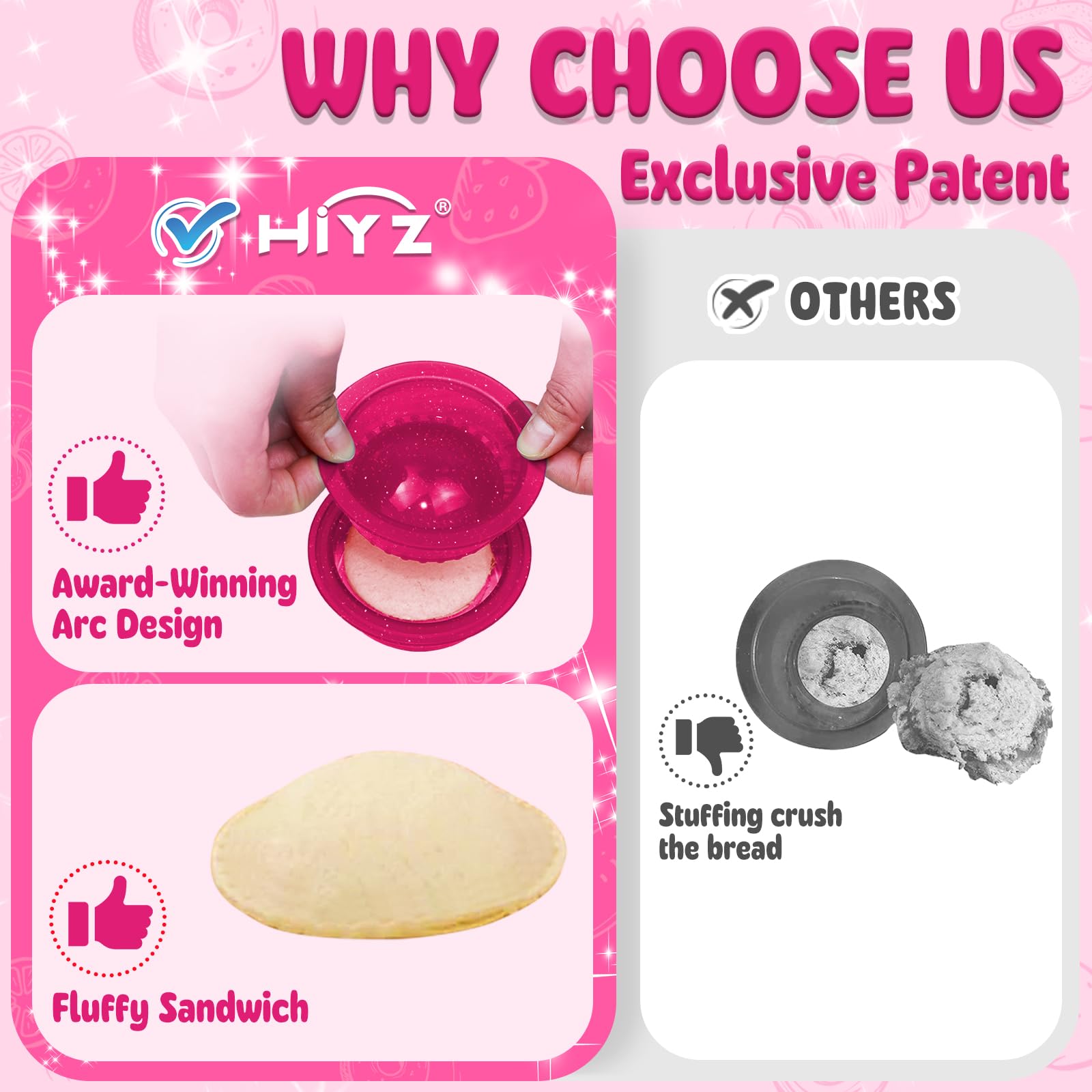 HiYZ Glitter Sandwich Cutter and Sealer Set - 5-Piece Crustless Sandwich Maker for Kids - Peanut Butter & Jelly Cookie Cutter with Sparkling Design - Perfect for School Lunches, Parties, and Fun Snack Time