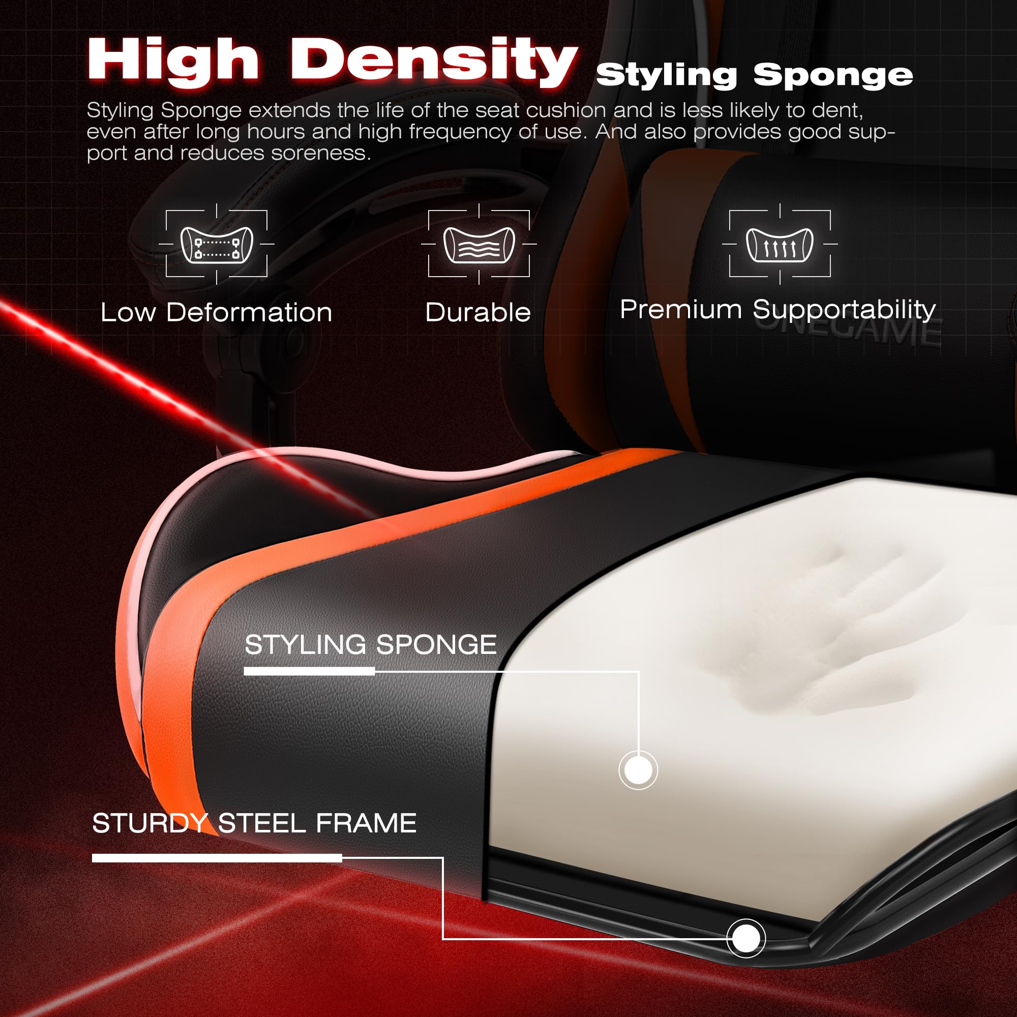 OneGame Ergonomic Gaming Chair for Adults - Racing Style Computer & Office Desk Chair with Adjustable Headrest & Lumbar Support (Black/Orange) - Perfect for PC Gaming, Streaming & Home Office Work