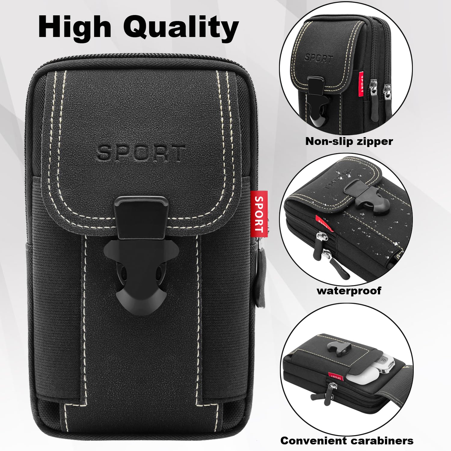 Tactical Cell Phone Holster for Men - Dual Phone Pouch Belt Bag with Belt Loop, Durable Black Phone Holder for Outdoor, Work, and Travel
