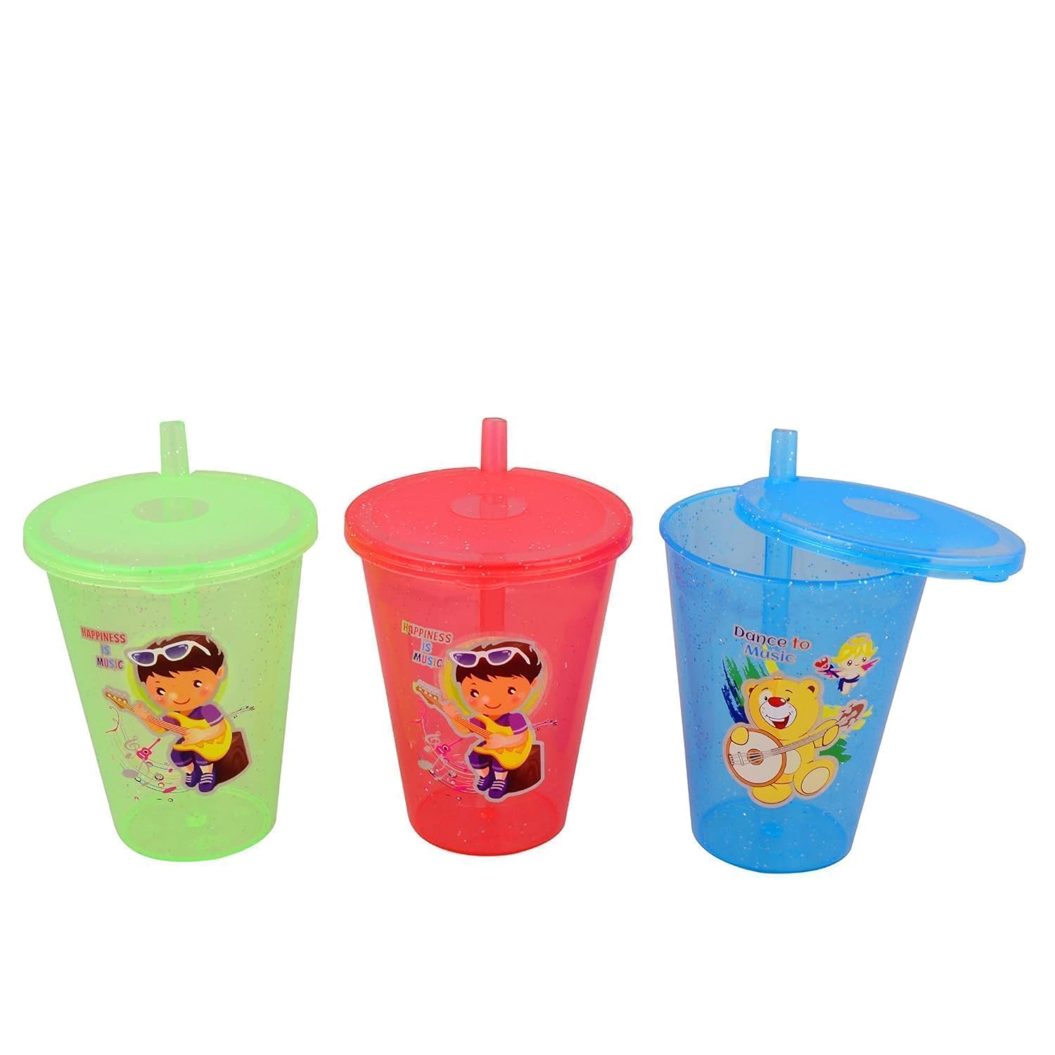BPA-Free Fun Cartoon Printed Bright Color Straw Cup with Lid - Leakproof Sippy Cup for Toddlers, Kids, Boys & Girls - Perfect for School, Travel & Outdoor Activities (3-Pack, Multicolor)