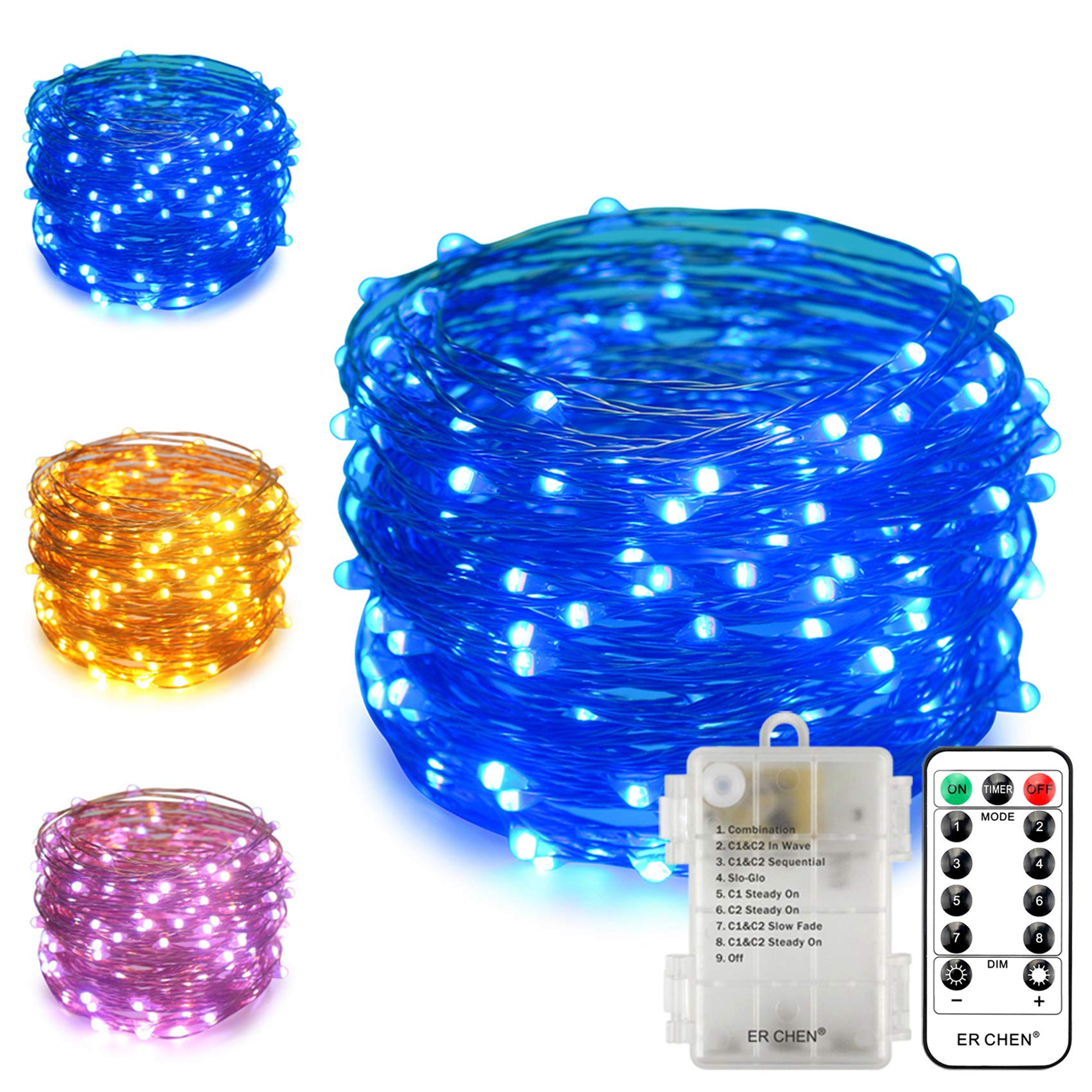 66FT 200 LED Battery Operated Fairy Lights - Dual Color Changing (Warm White & Blue) with Remote, Timer & 8 Modes - Waterproof Copper Wire String Lights for Indoor Outdoor, Patio, Wedding, Party, Garden & Christmas Decorations