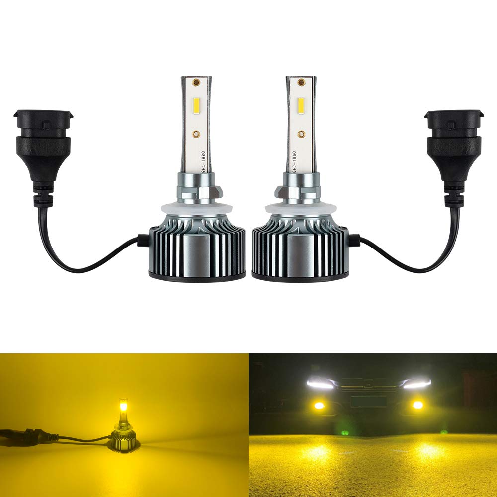 1797 LED Headlight Fog Light Bulbs 880 881 Yellow Gold 3000K - High/Low Beam DRL Lamps Kit with Ballast, 12V/24V 28W 4000LM CSP LED Chips, Plug and Play Replacement for Cars & Trucks - Perfect for Night Driving and Off-Road Adventures (Pack of 2)