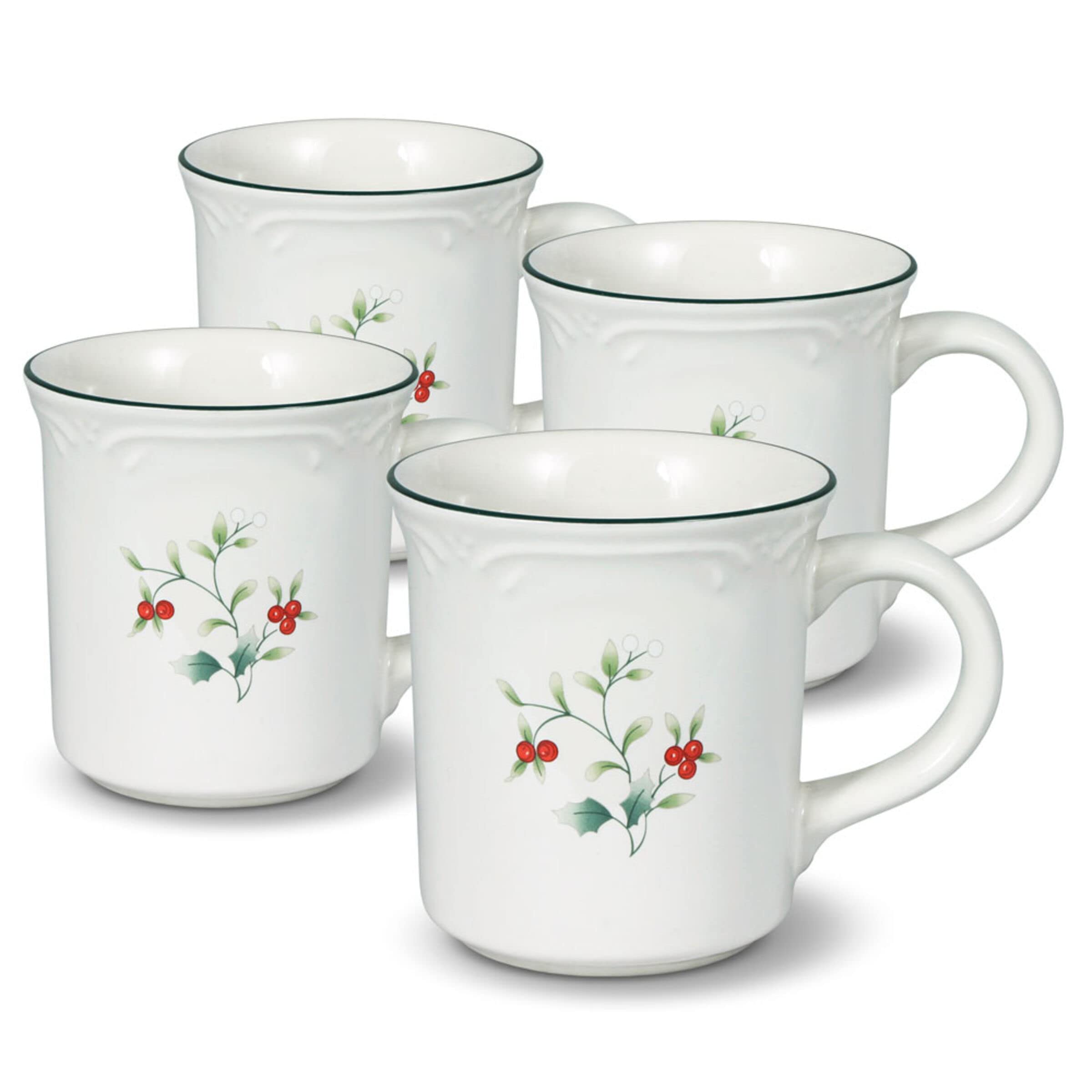 Pfaltzgraff Winterberry 12-Ounce Coffee Mugs Set of 4 - Stoneware Tea Cups for Hot Beverages, Perfect for Home, Office, and Holiday Gifts