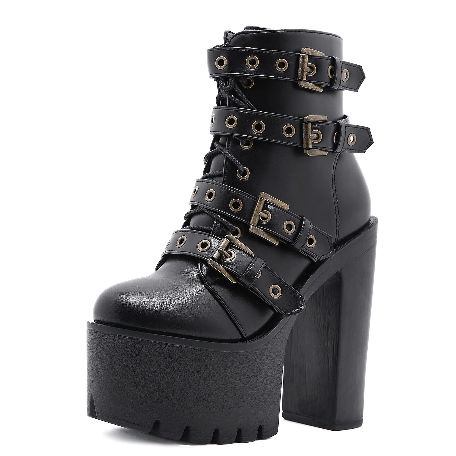 SaraIris Women's Punk Goth Boots - Chunky High Heel Lace-Up Platform Boots with Chains, Waterproof Black Motorcycle Boots for Women | Perfect for Gothic Fashion, Concerts, Night Out and Motorcycle Riding