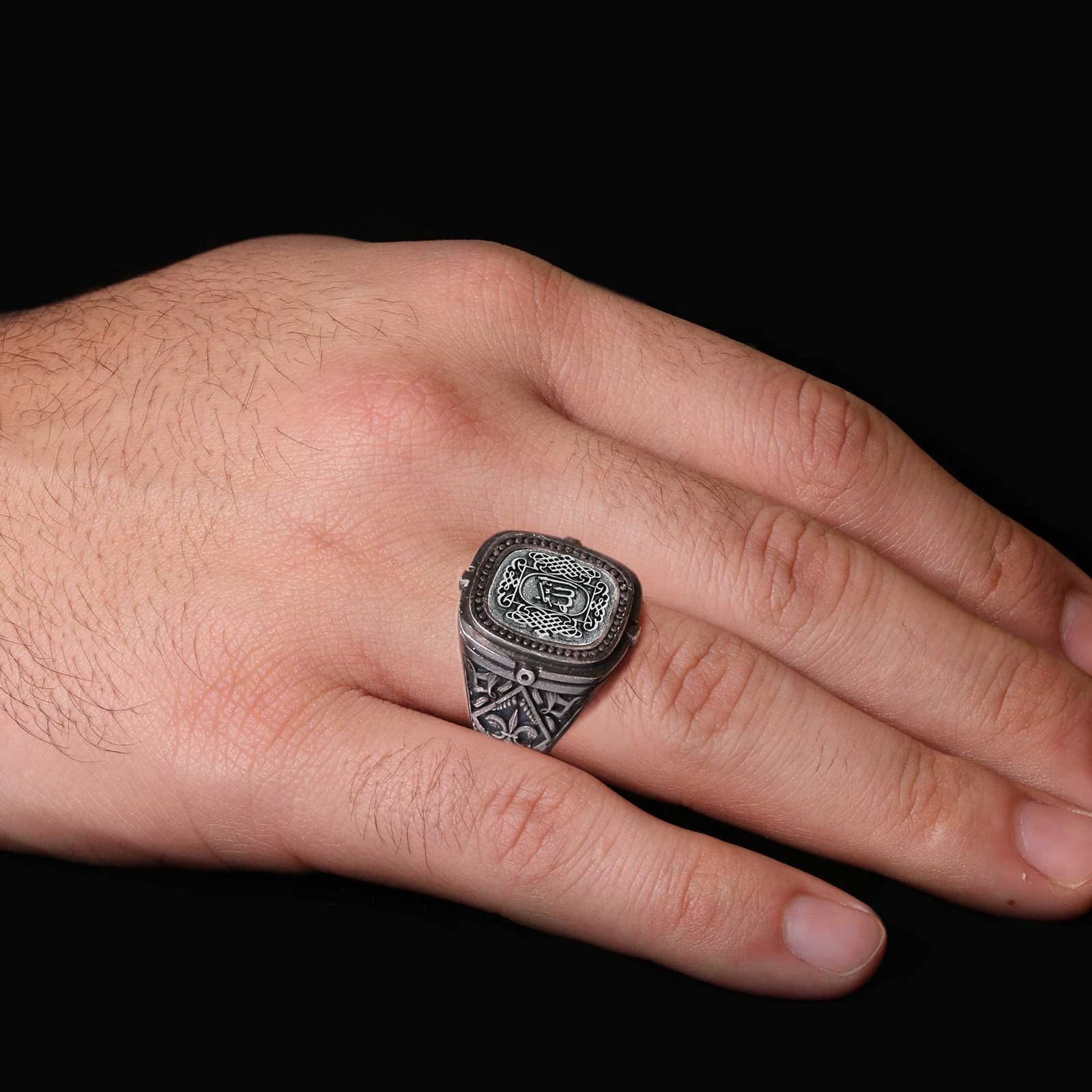 Allah Signet Ring for Men - Islamic Jewelry with Bismillah Engraving, Gold Coated Arabic Ring, Muslim Gift for Eid & Wedding | Religious Jewelry for Daily Wear & Special Occasions