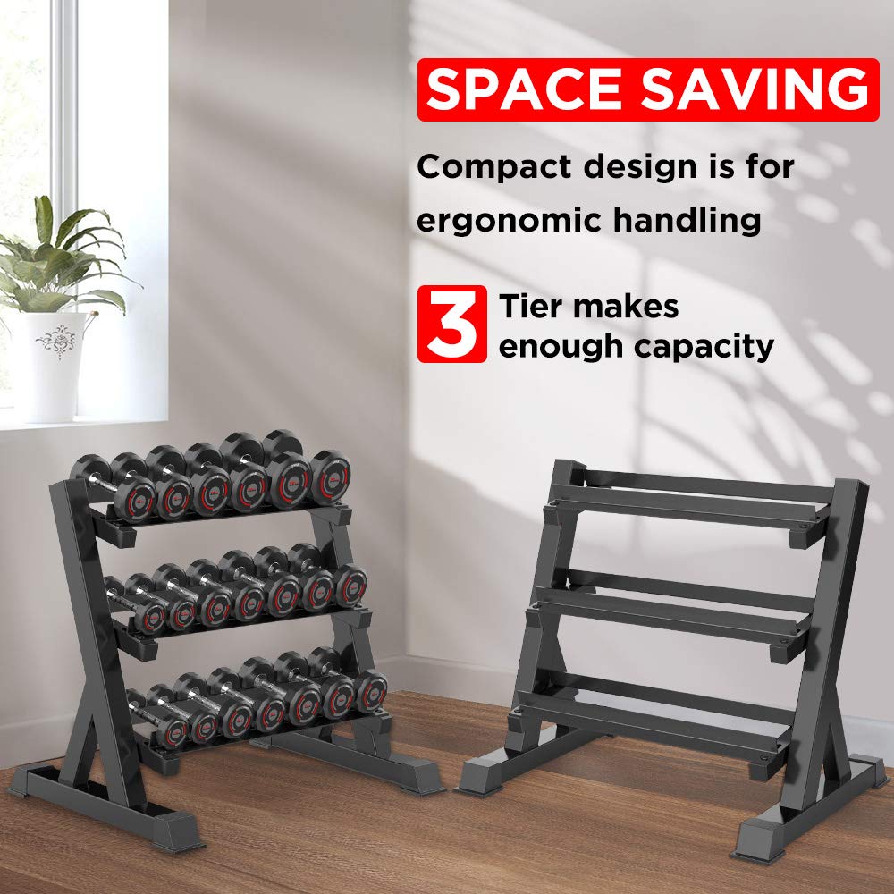 Dripex 3-Tier Heavy Duty Dumbbell Rack for Home Gym - Weight Storage Stand Holder with Steel Frame (Latest Model) - Perfect for Garage, Basement & Home Workout Space