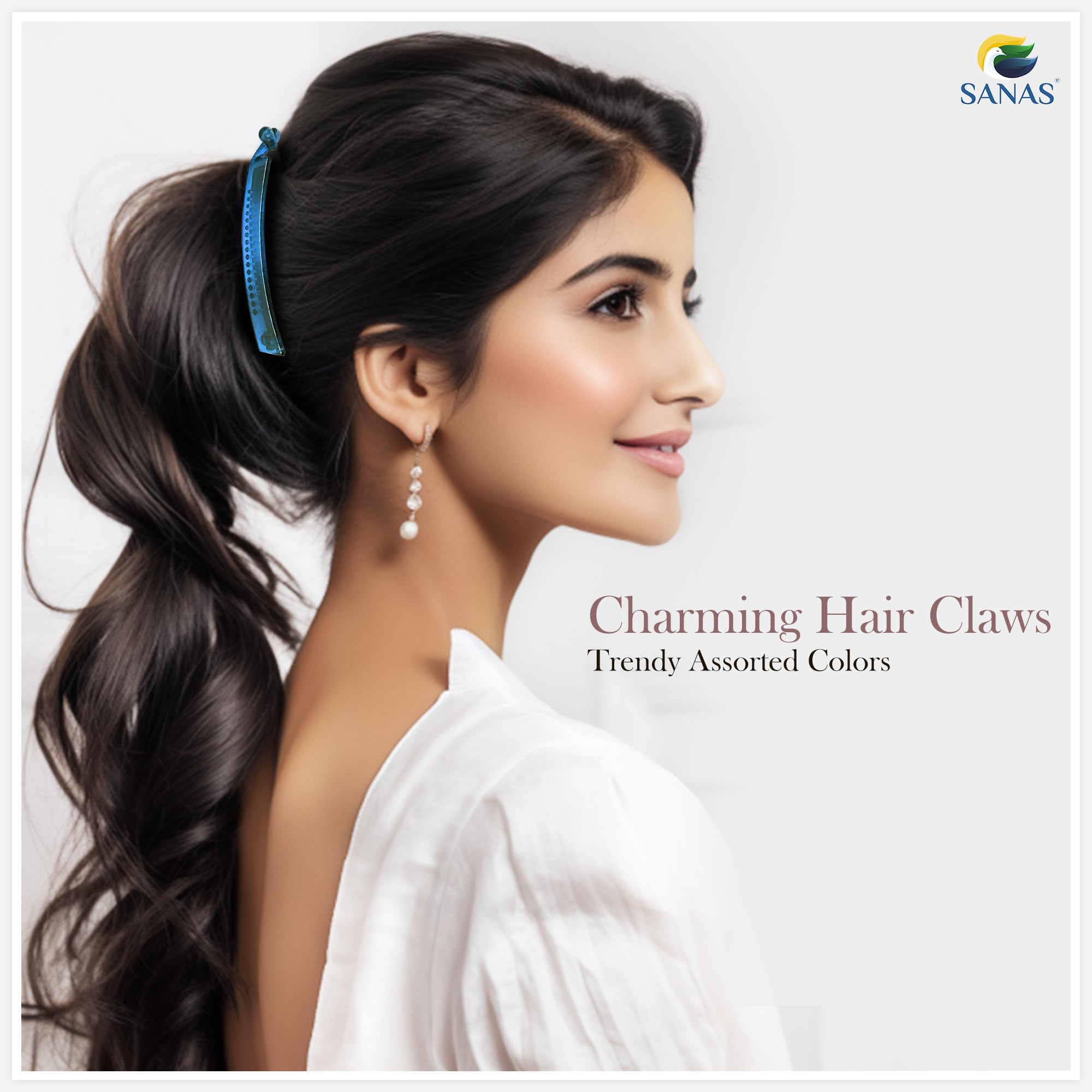 Sanas Medium Banana Hair Clip - 1Pc Self-Locking Acrylic Glossy Finish Large Hair Clips for Women & Girls, Non-Metal Hair Clutchers, Daily Use, Multicolor - Perfect for School, Work, and Casual Styling