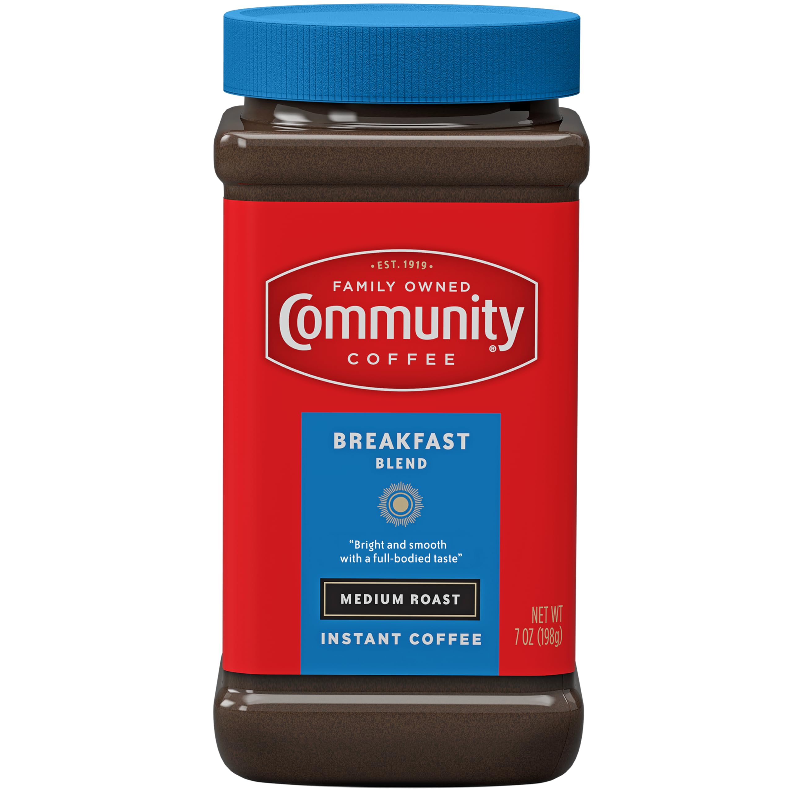 Community Coffee Breakfast Blend Instant Coffee, Medium Roast, 7 Ounce Jar (Pack of 12) - Rich & Smooth Morning Brew for Home, Office & Travel - Perfect for Busy Professionals & Coffee Lovers