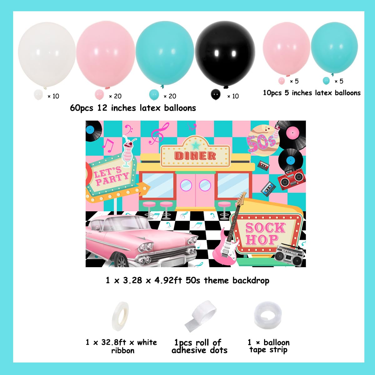 50's Theme Party Decorations Sock Hop - Retro 50s Party Supplies for Adults with Music Note Balloons, Disco Ball Decor & Unique Backdrop - Perfect for Birthday, Anniversary & 1950s Themed Events