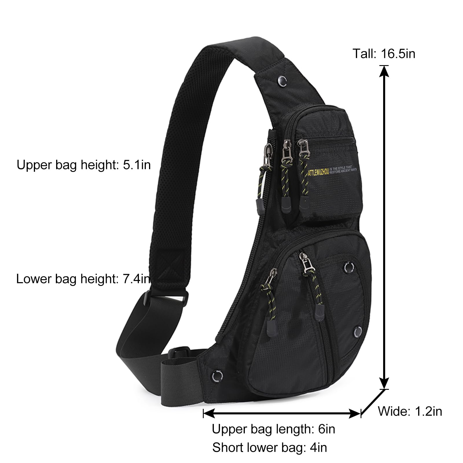 Men's Sling Bag Crossbody Shoulder Bag - Lightweight Durable Travel Backpack for Hiking, Outdoor Adventures & Daily Commute - Black
